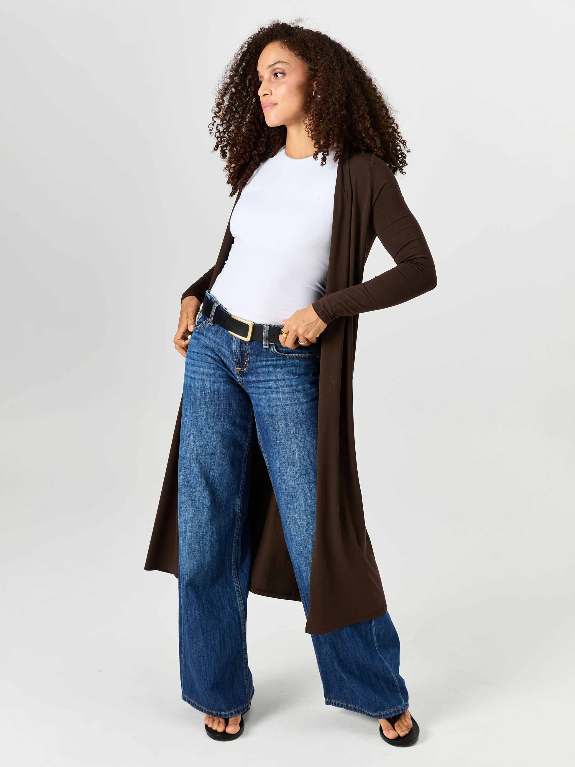 Modal Longline Cardigan - Coffee Bean - Image 5