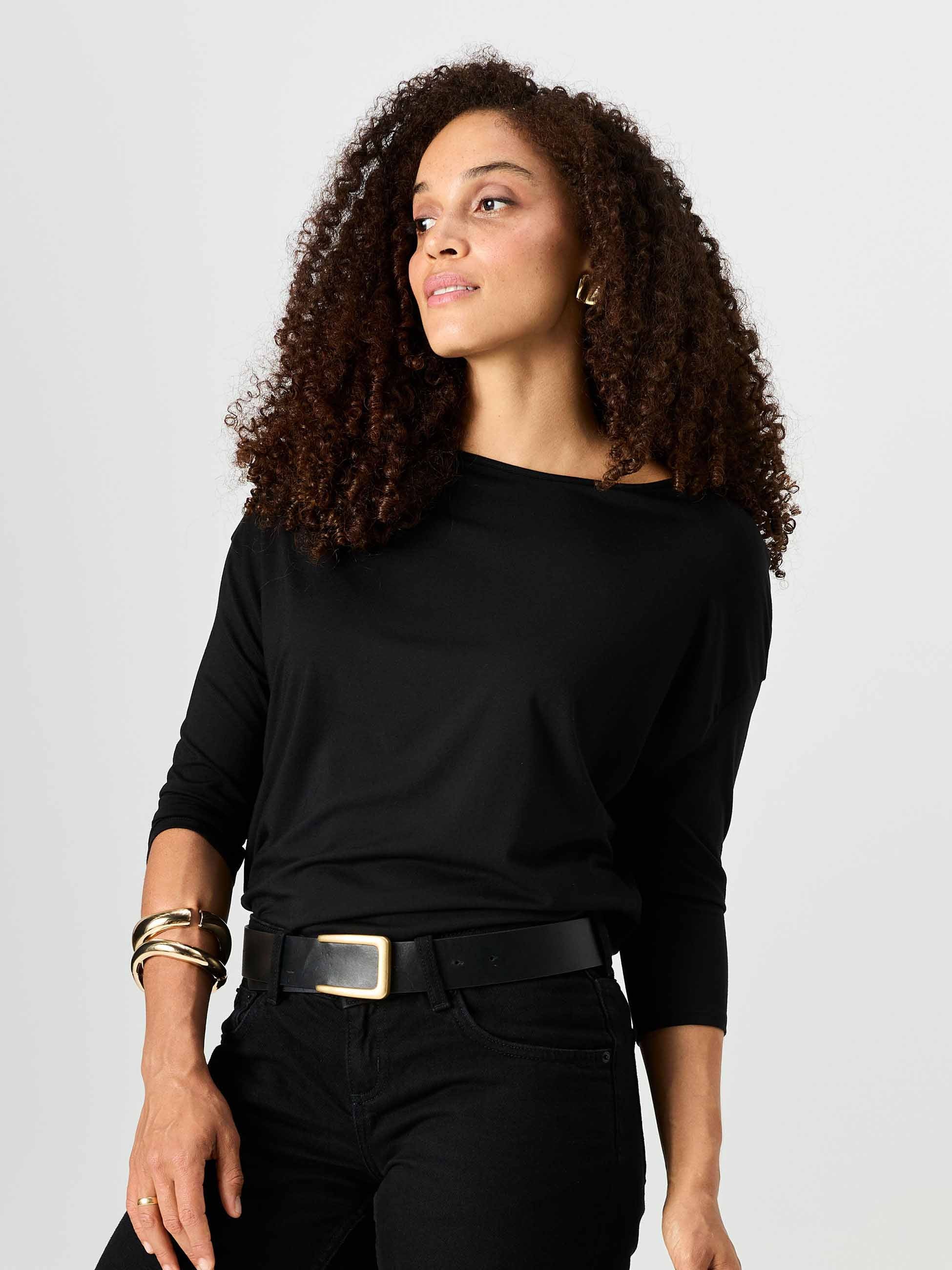 Modal Luxe Layer Tee 3/4 Sleeve - Black - Image 2