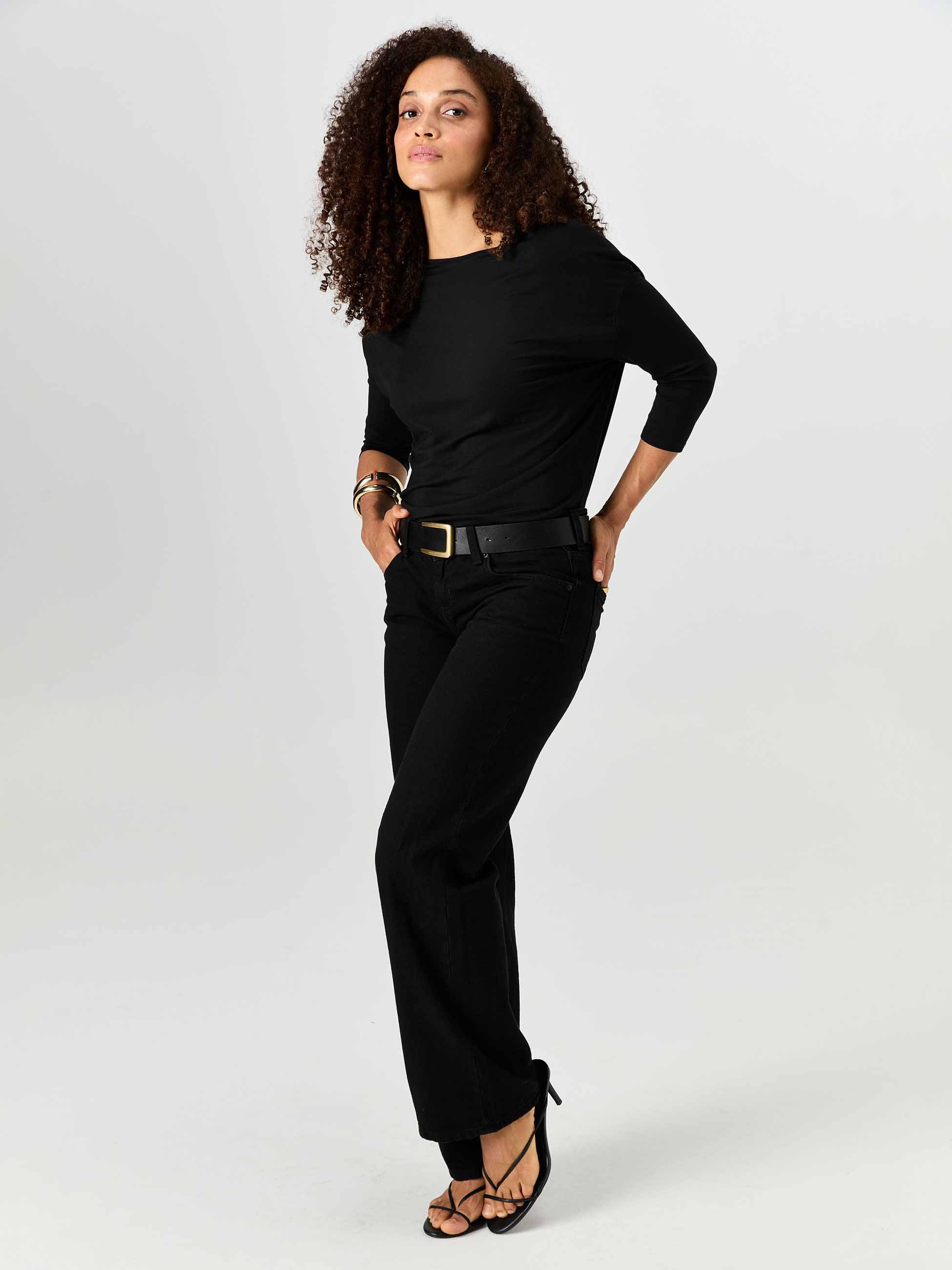Modal Luxe Layer Tee 3/4 Sleeve - Black - Image 4