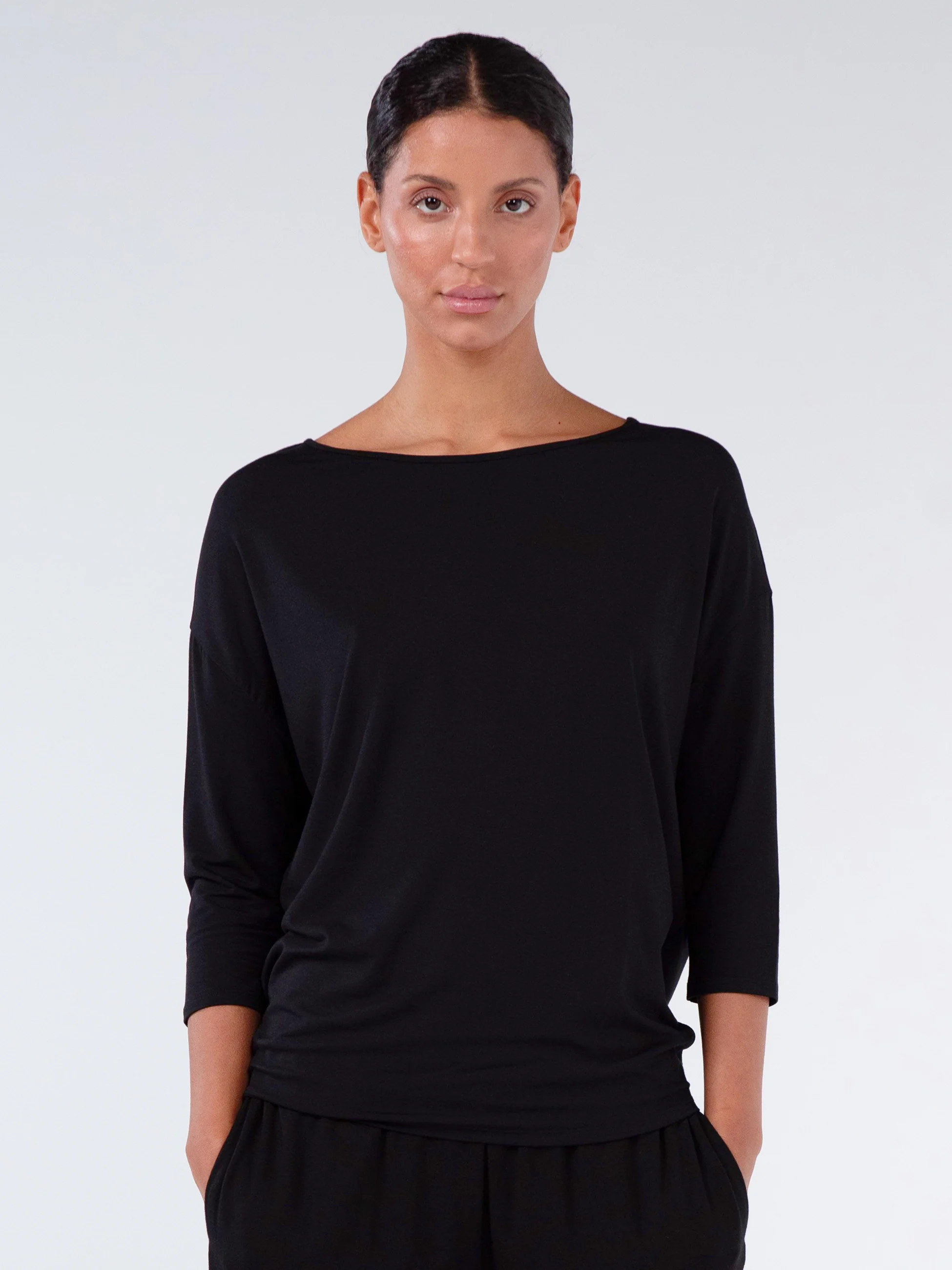 Modal Luxe Layer Tee 3/4 Sleeve - Black - Image 5