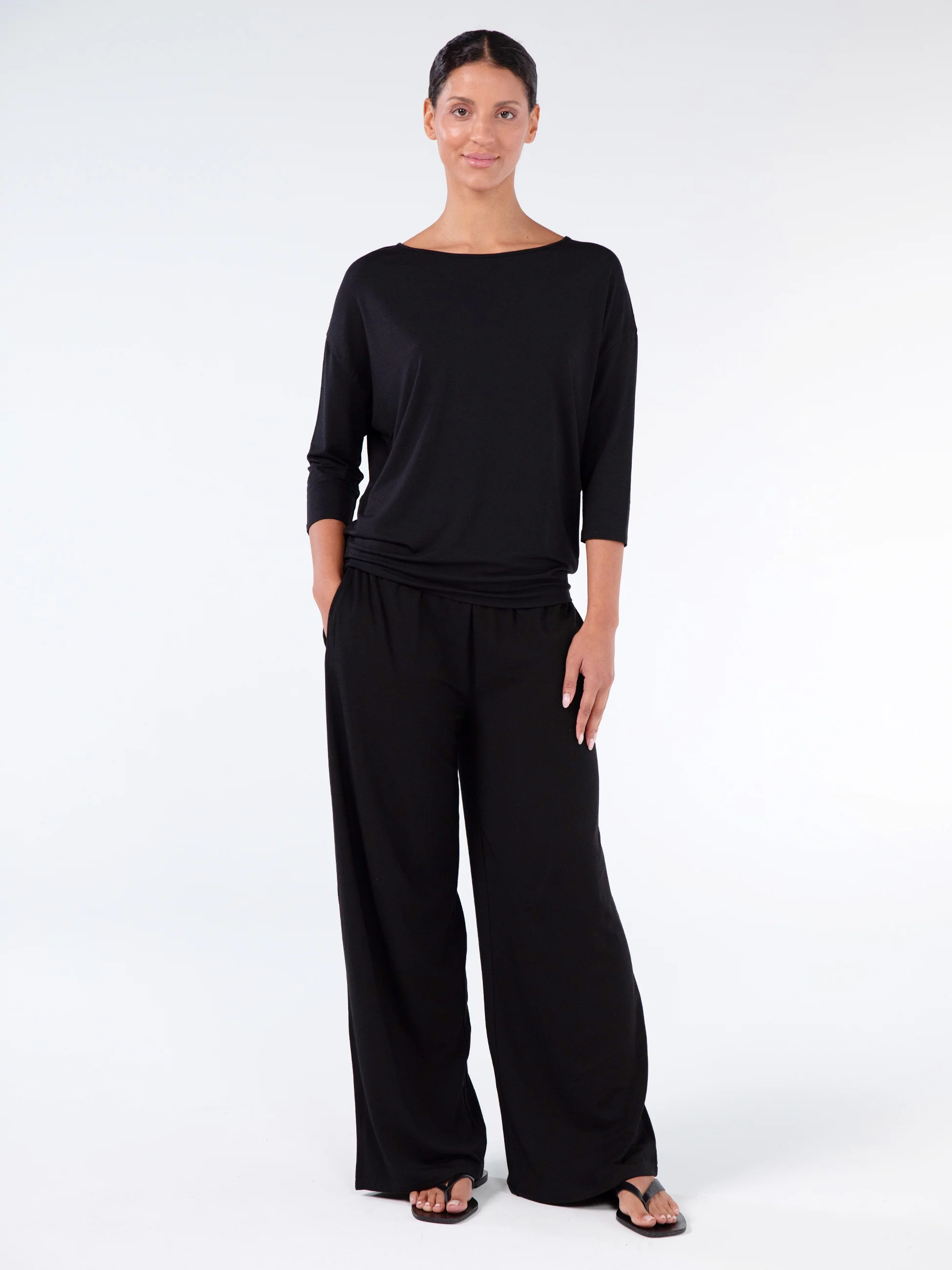 Modal Luxe Layer Tee 3/4 Sleeve - Black - Image 6