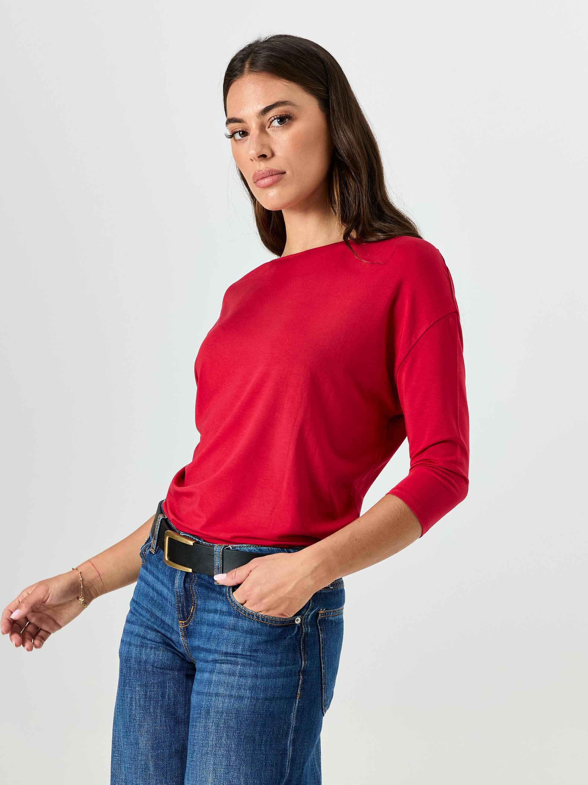 Modal Luxe Layer Tee 3/4 Sleeve - Cherry - Image 2