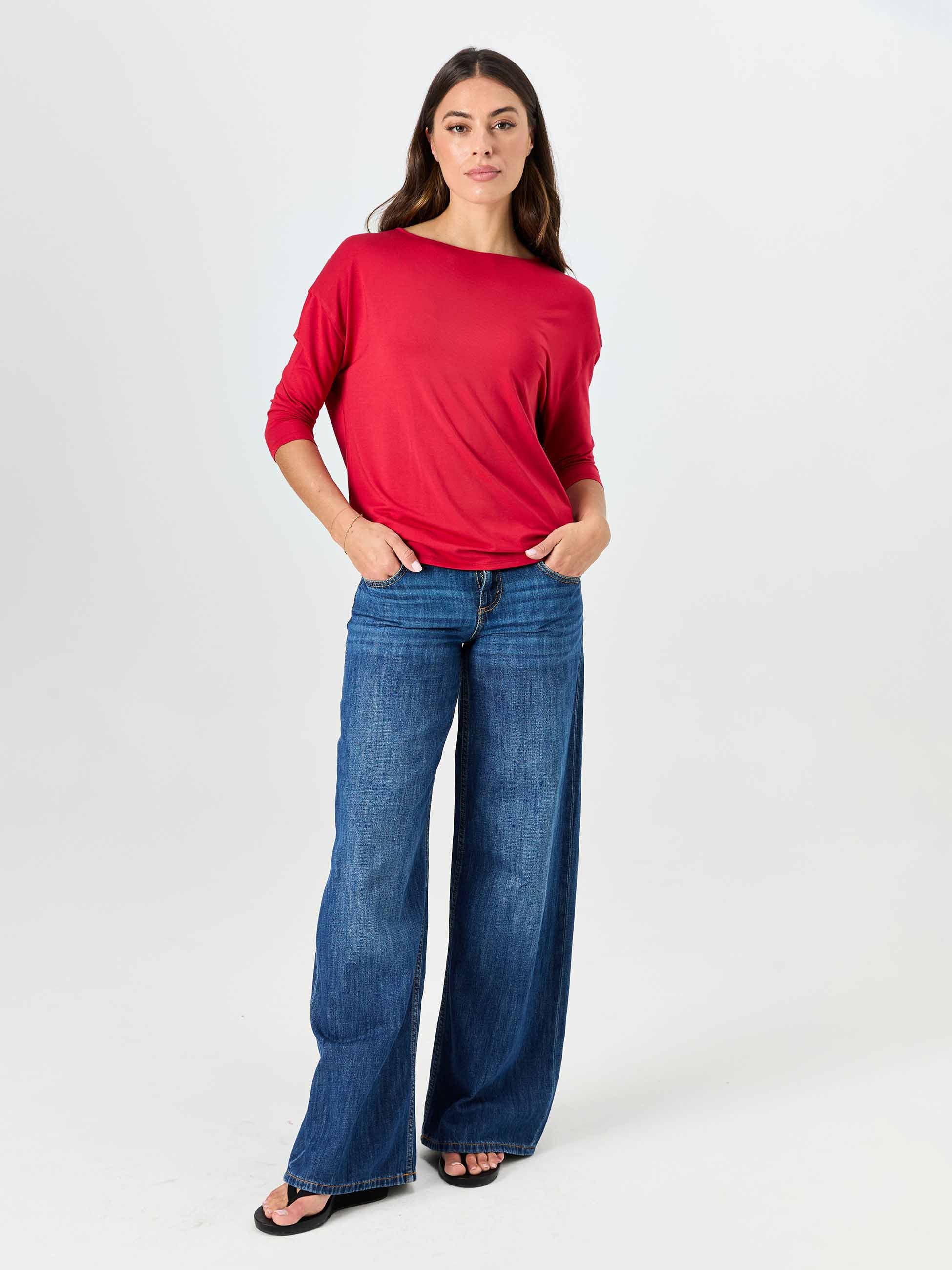 Modal Luxe Layer Tee 3/4 Sleeve - Cherry - Image 4