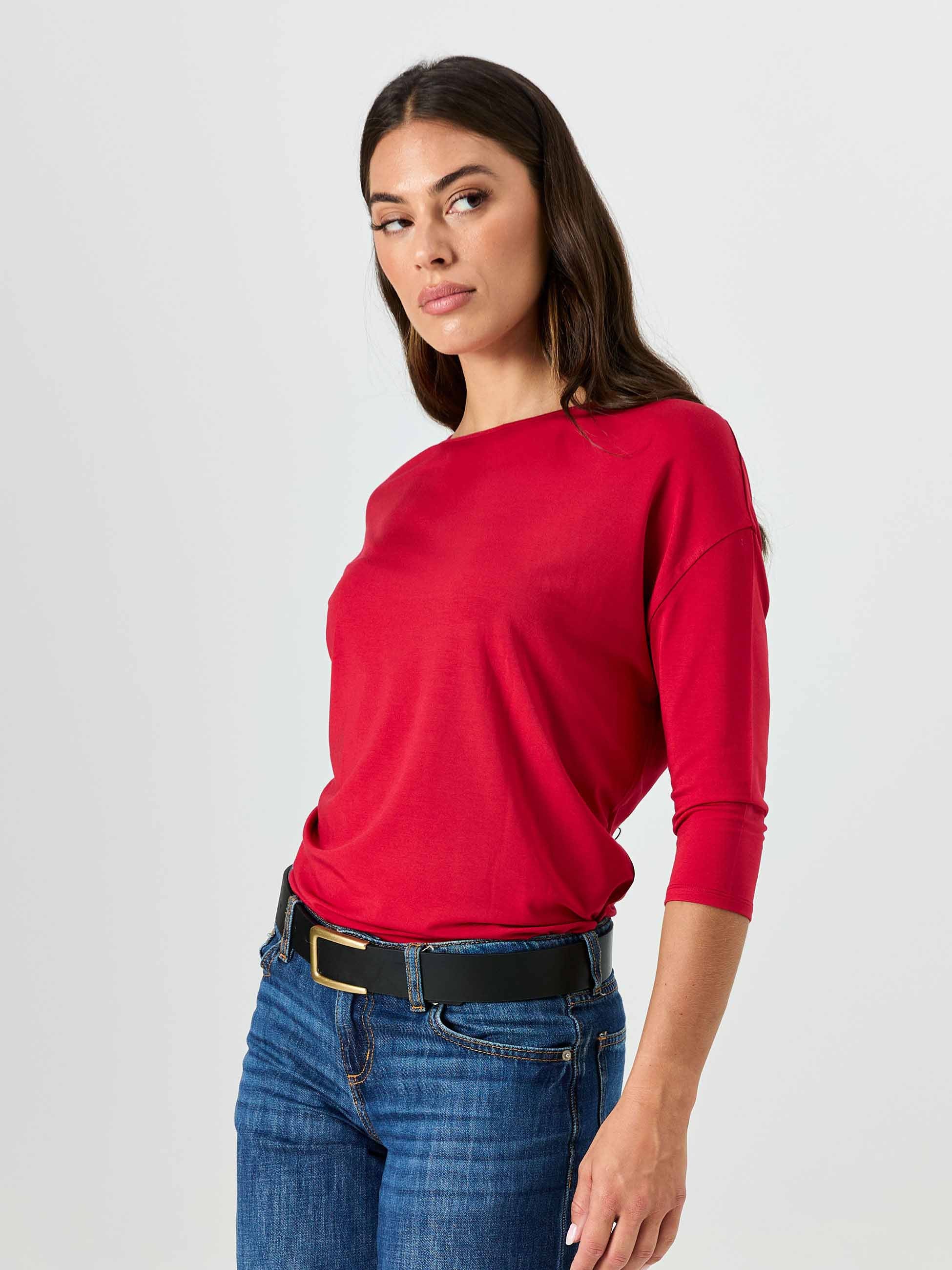 Modal Luxe Layer Tee 3/4 Sleeve - Cherry - Image 6