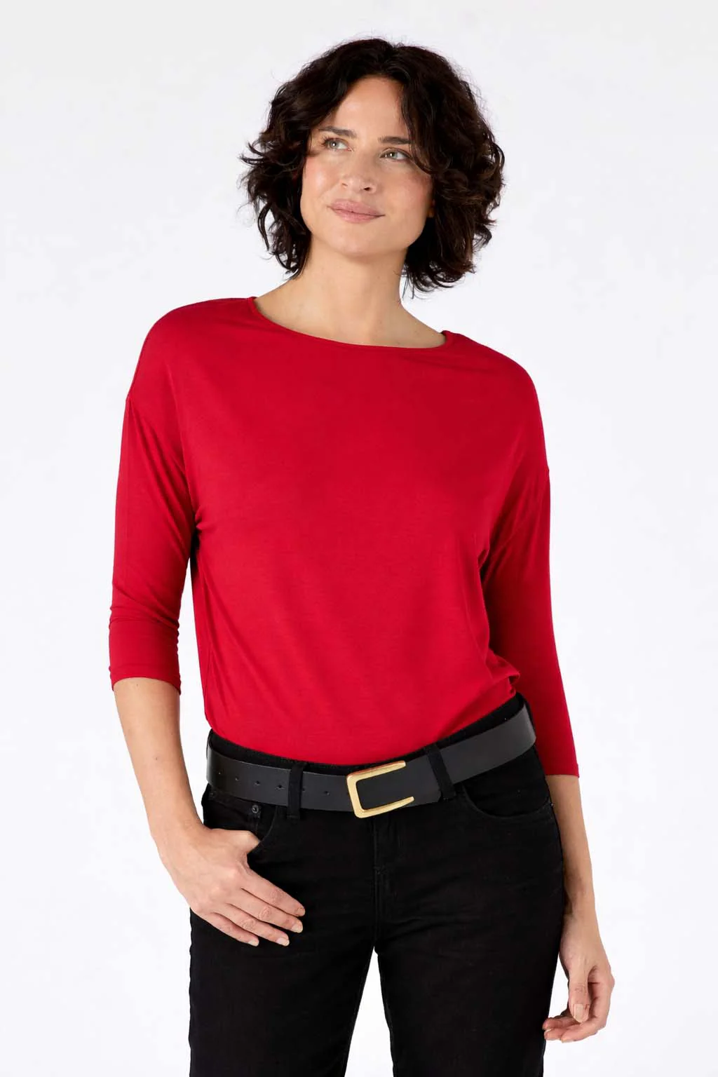 Modal Luxe Layer Tee 3/4 Sleeve - Cherry - Image 7