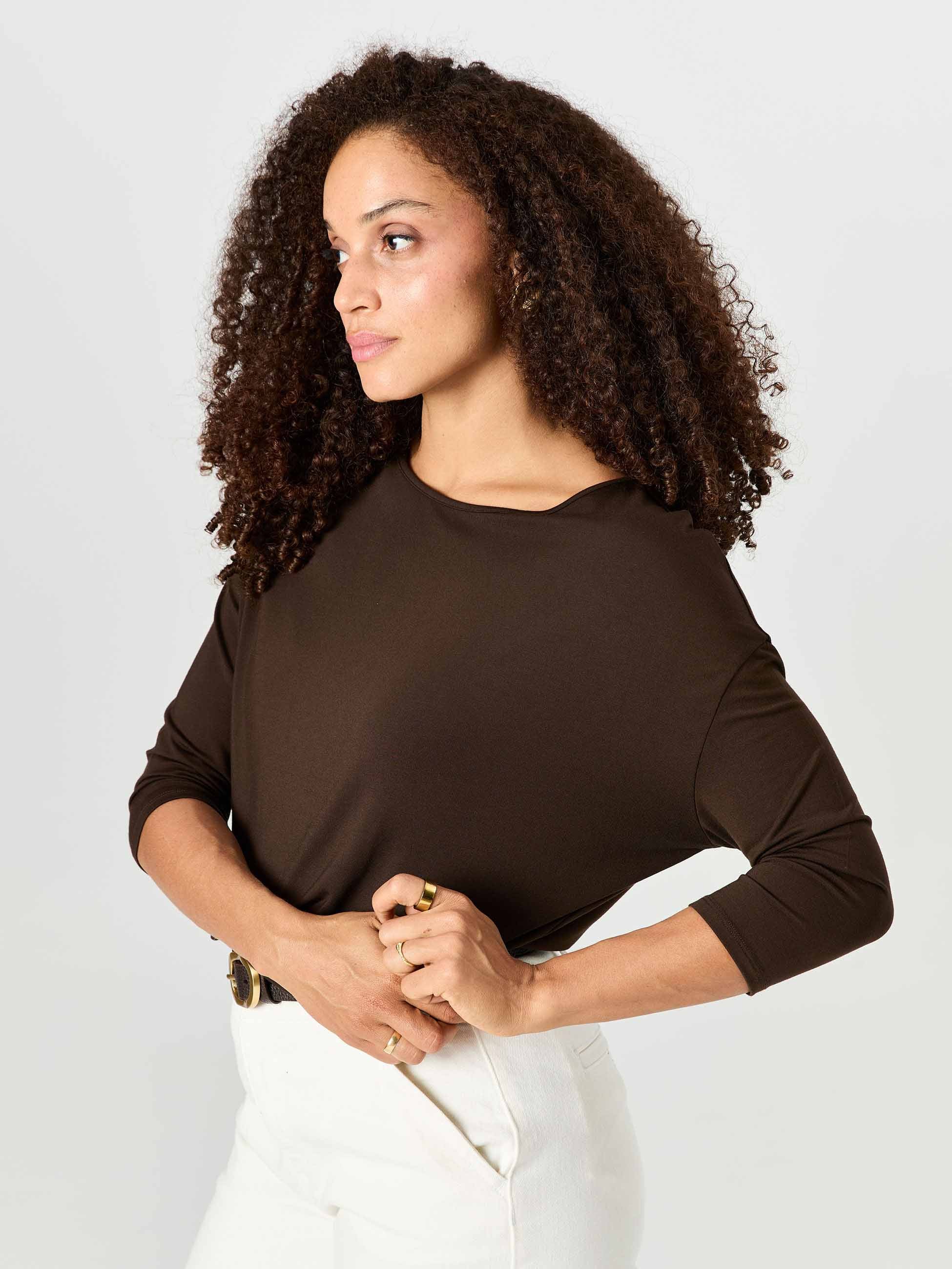 Modal Luxe Layer Tee 3/4 Sleeve - Coffee Bean - Image 2