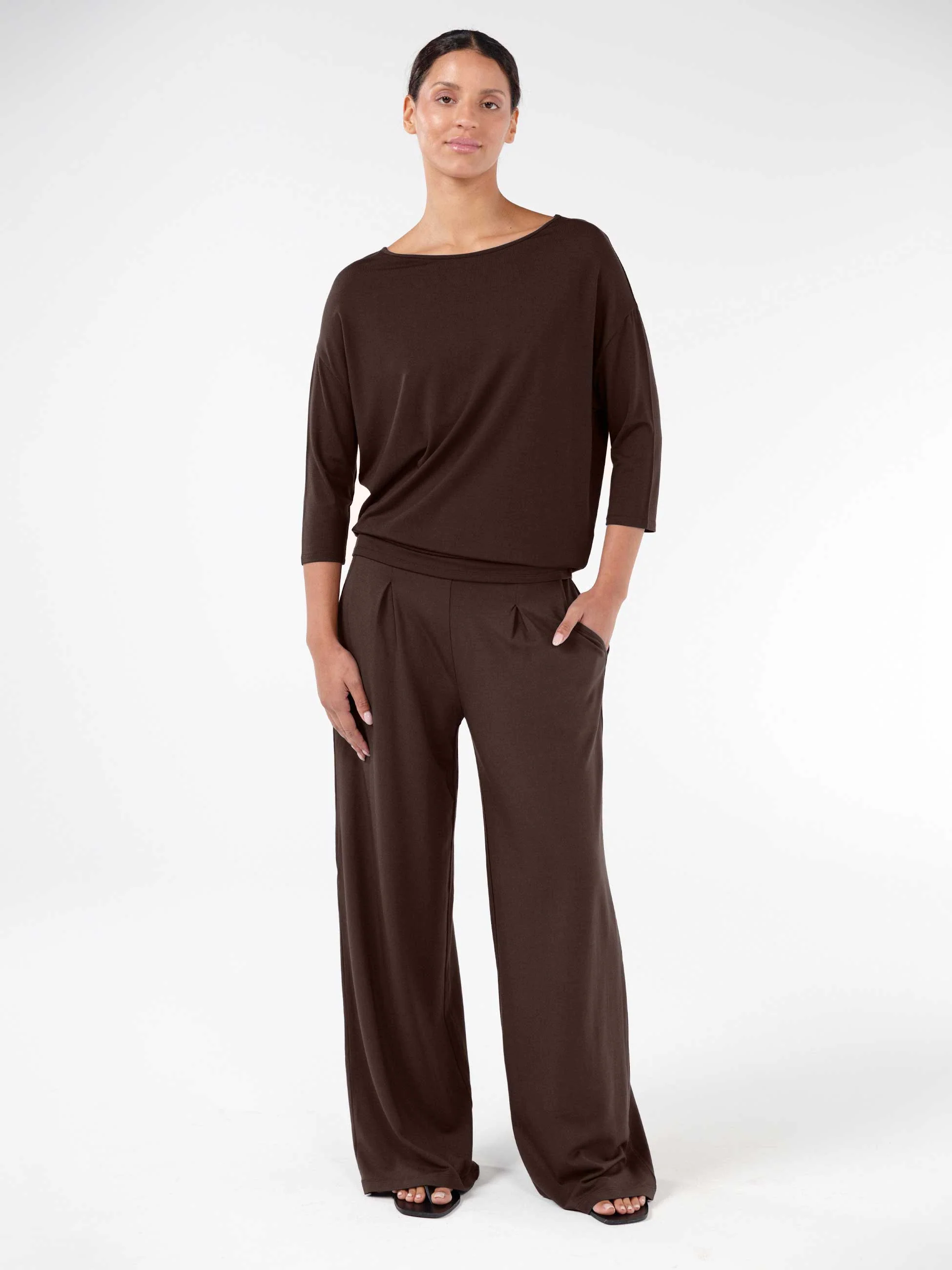 Modal Luxe Layer Tee 3/4 Sleeve - Coffee Bean - Image 8