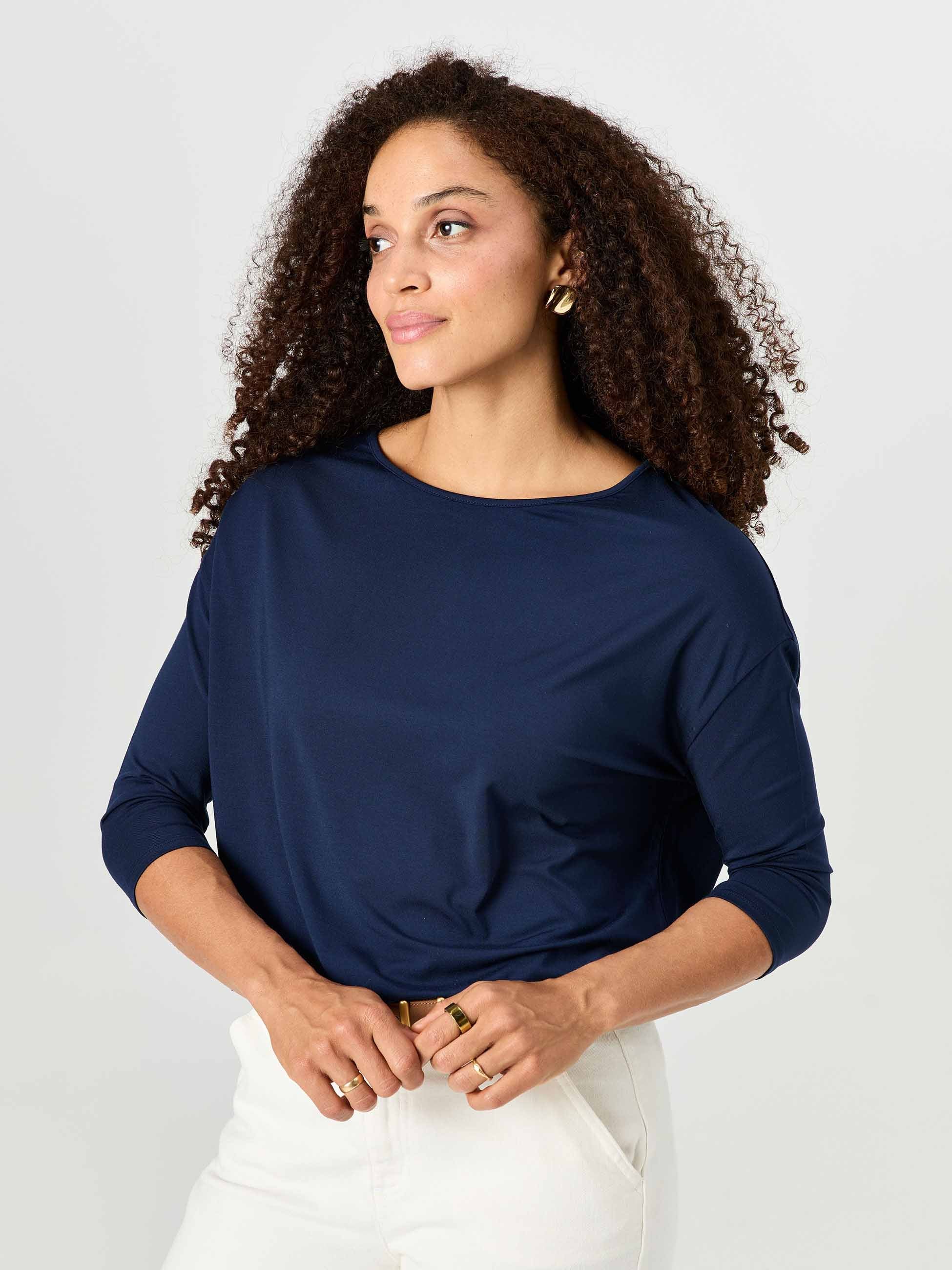 Modal Luxe Layer Tee 3/4 Sleeve - Navy - Image 2