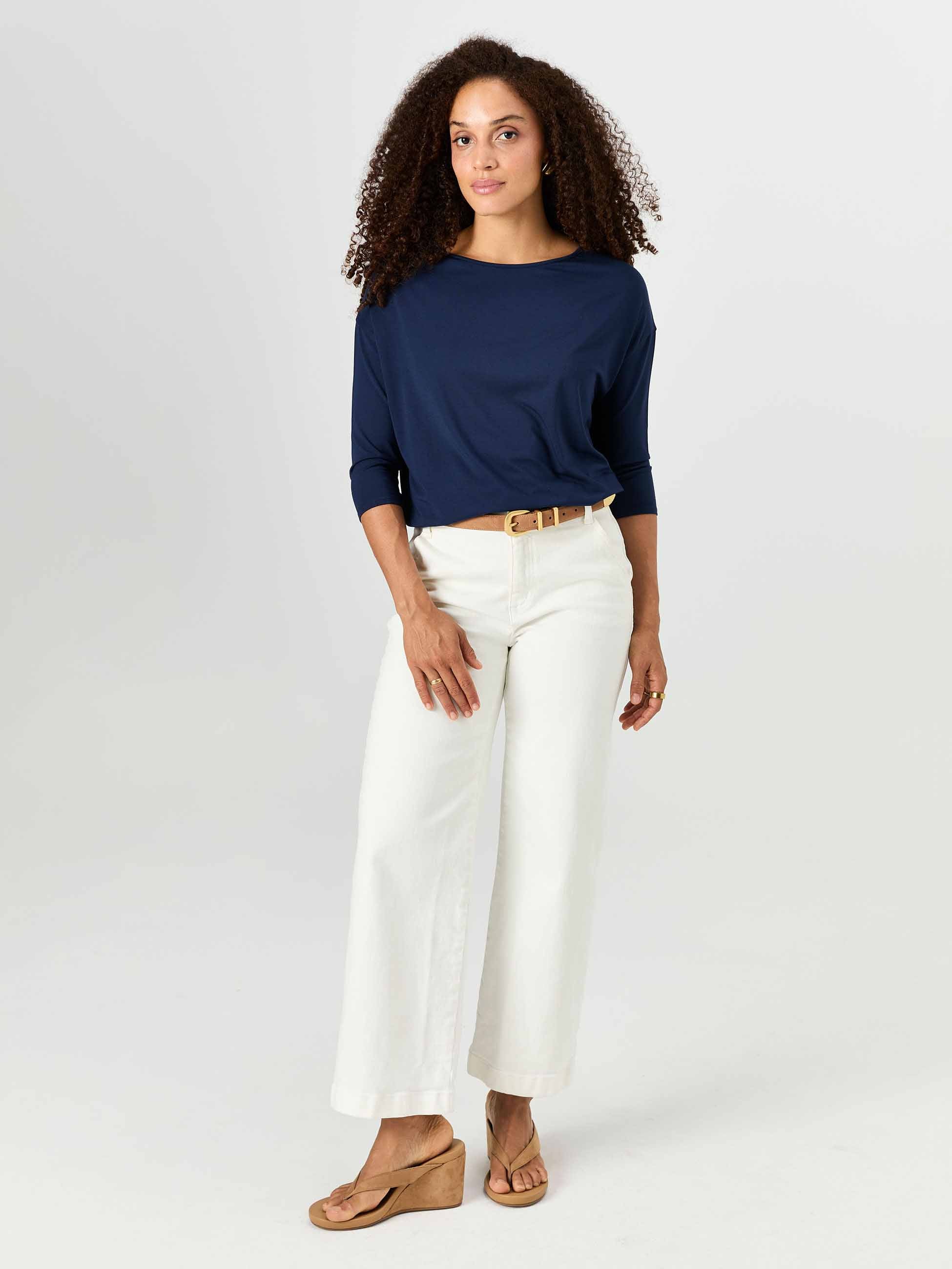 Modal Luxe Layer Tee 3/4 Sleeve - Navy - Image 4