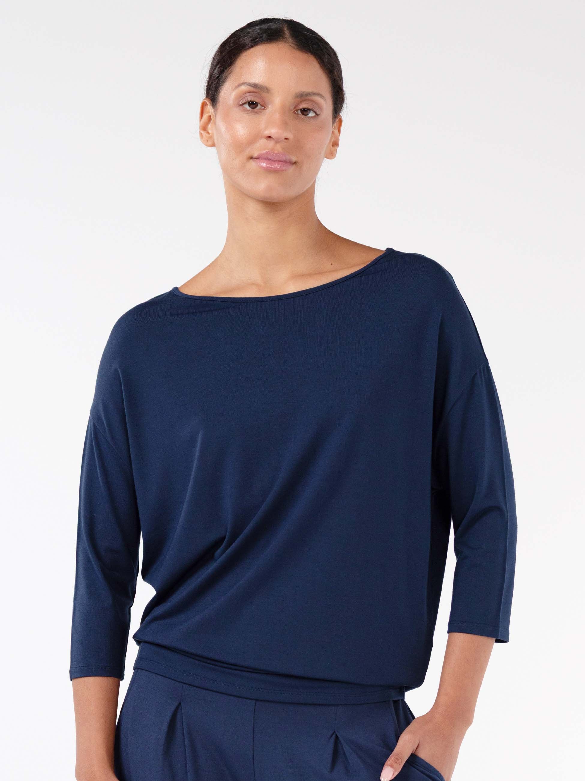 Modal Luxe Layer Tee 3/4 Sleeve - Navy - Image 6