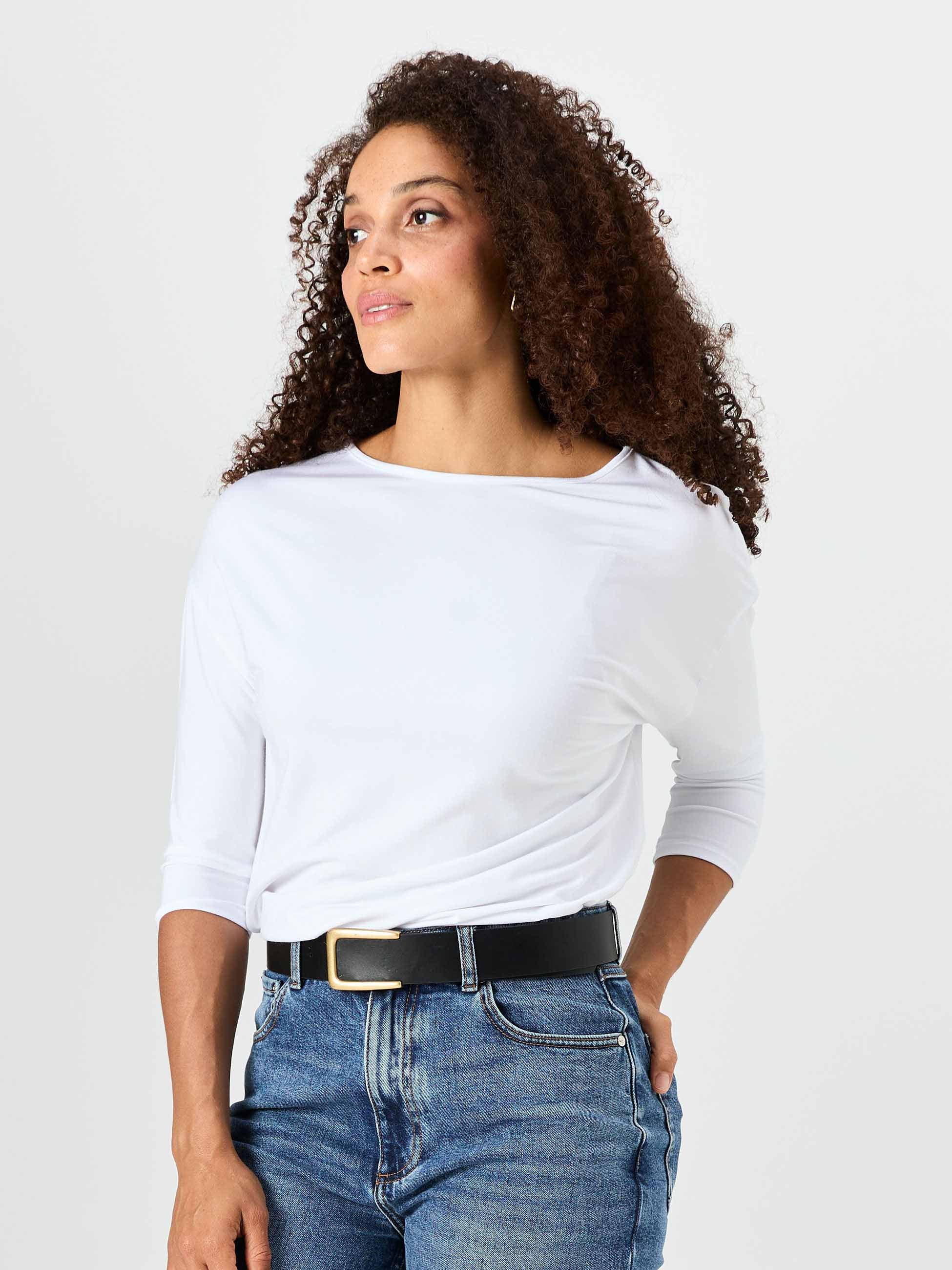 Modal Luxe Layer Tee 3/4 Sleeve - White - Image 2