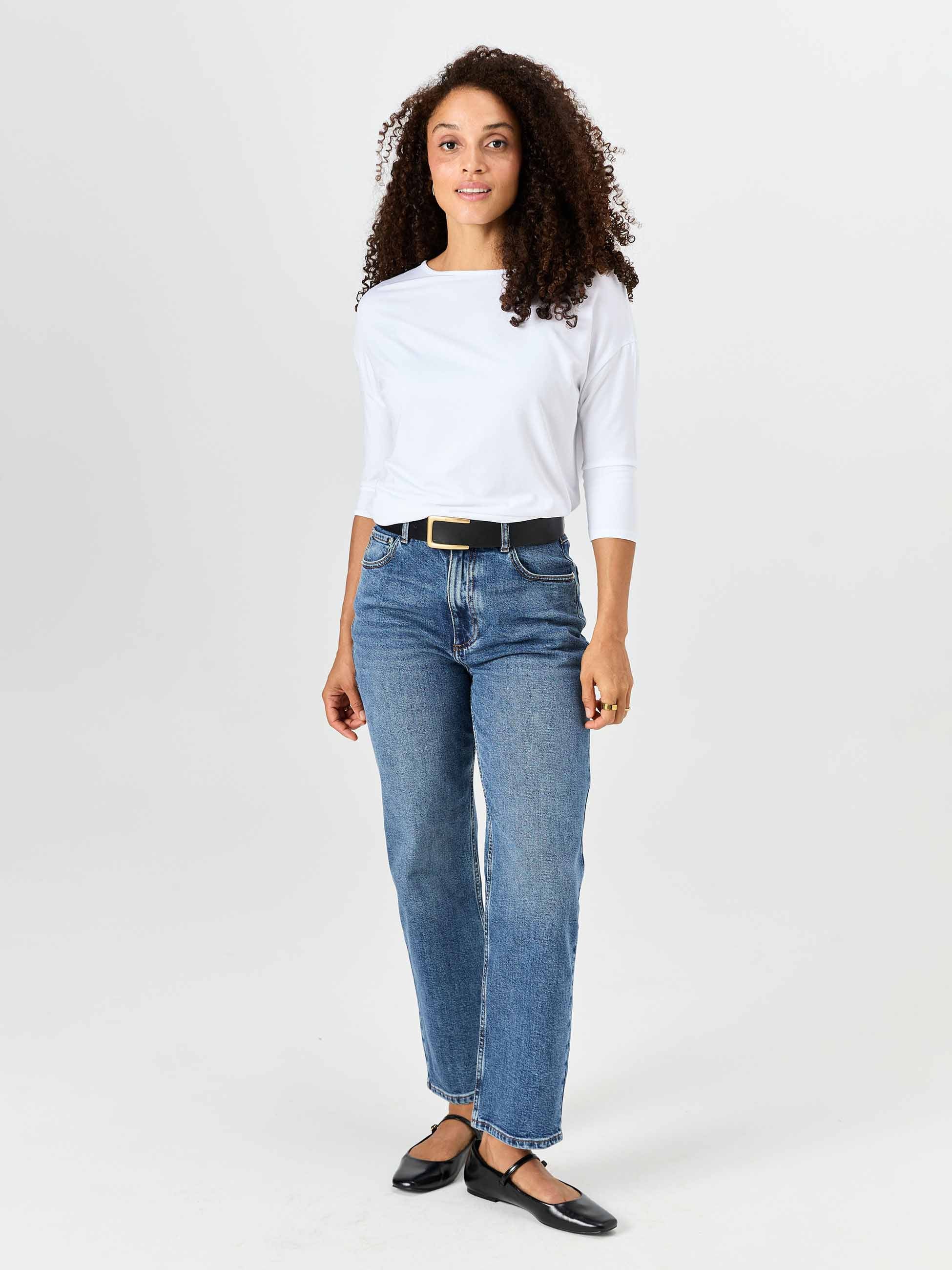 Modal Luxe Layer Tee 3/4 Sleeve - White - Image 4