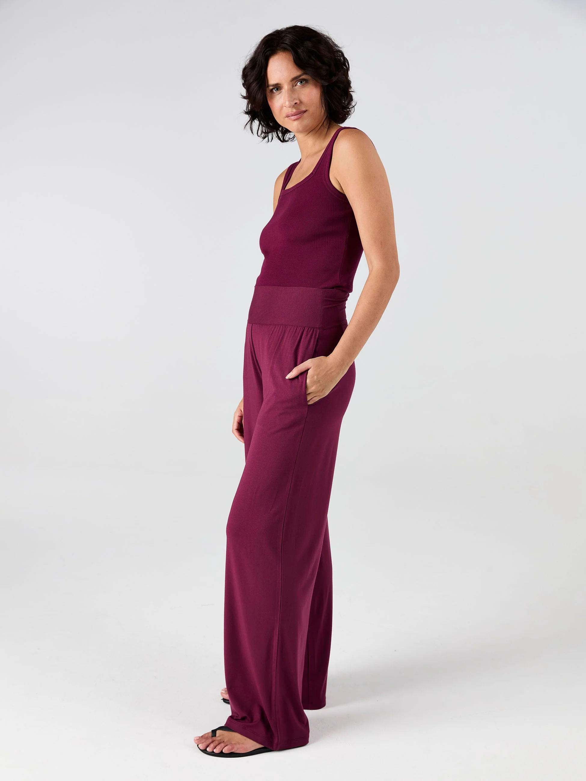 Nomad Modal Wide Leg Pant - Ruby - Image 2