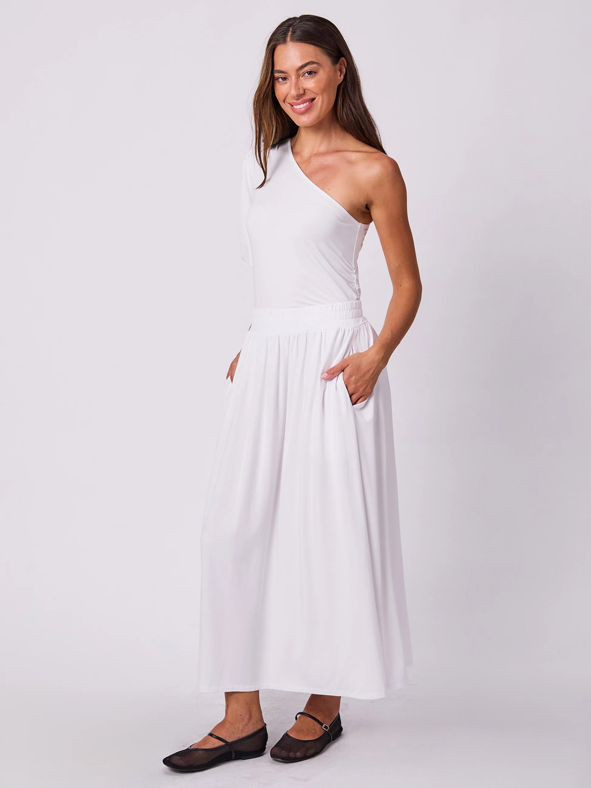 One Shoulder Bell Sleeve Top - White - Image 3