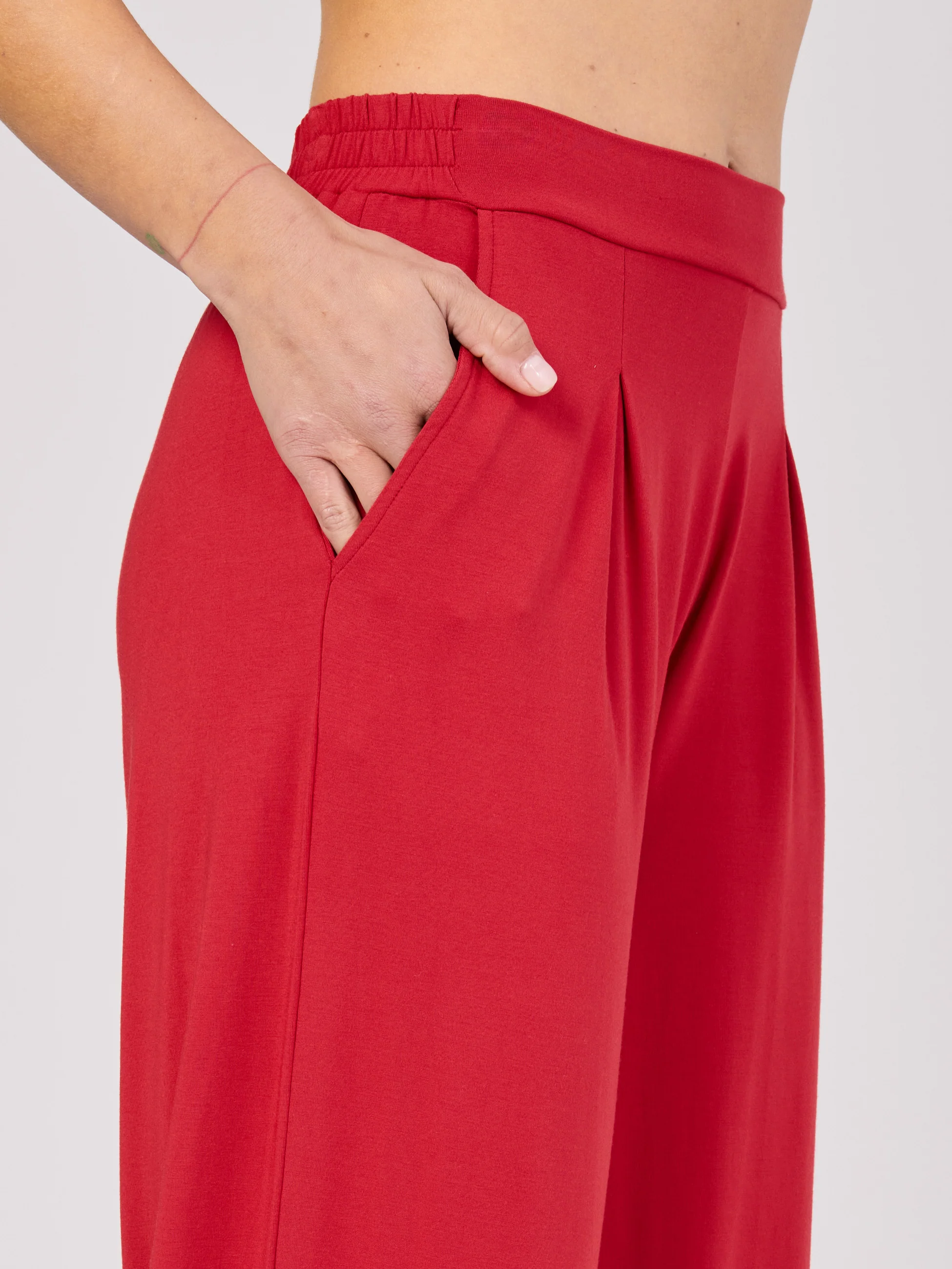 Pleat  Front Wide Leg Pants - Cherry - Image 5