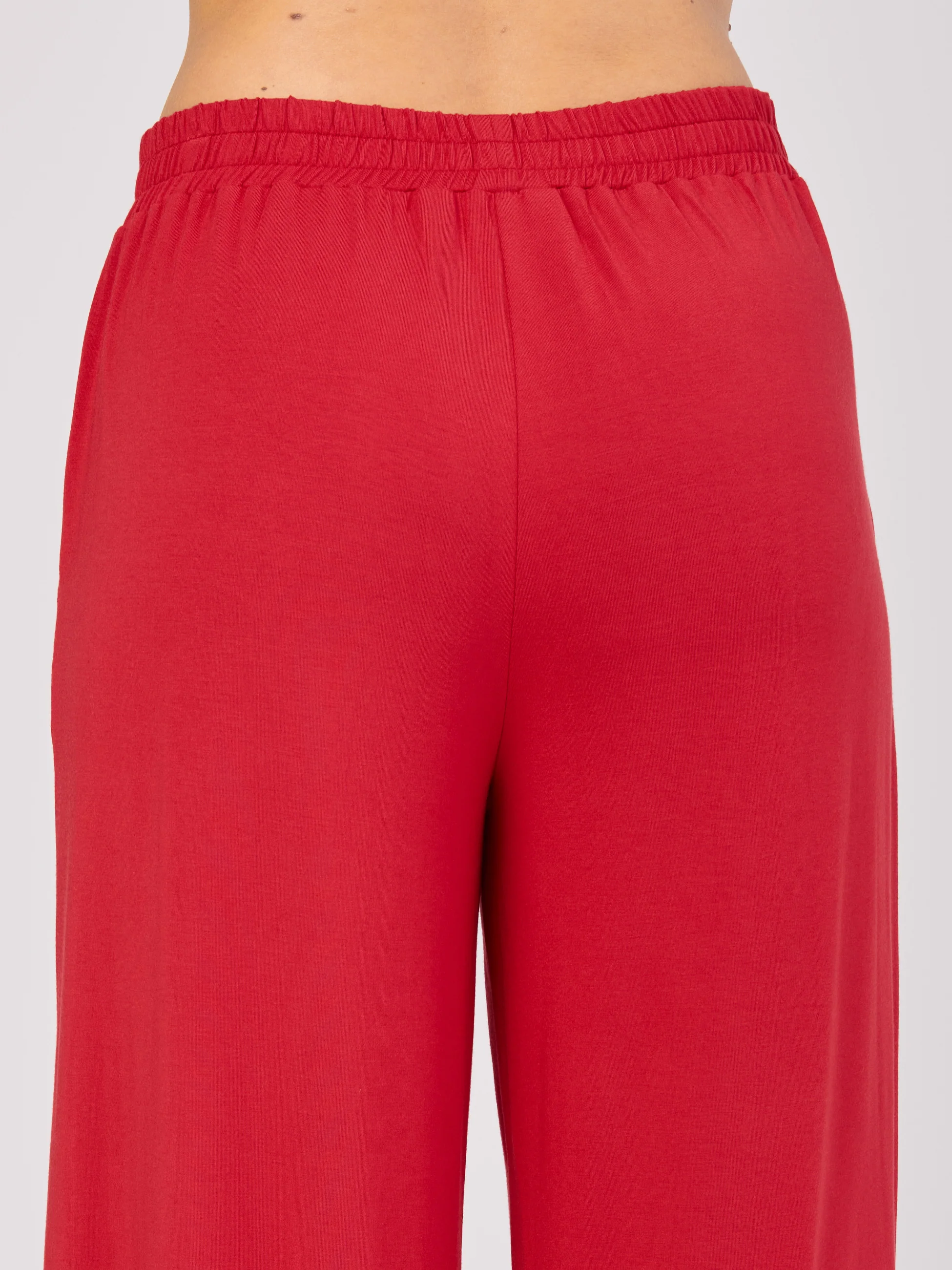 Pleat  Front Wide Leg Pants - Cherry - Image 6