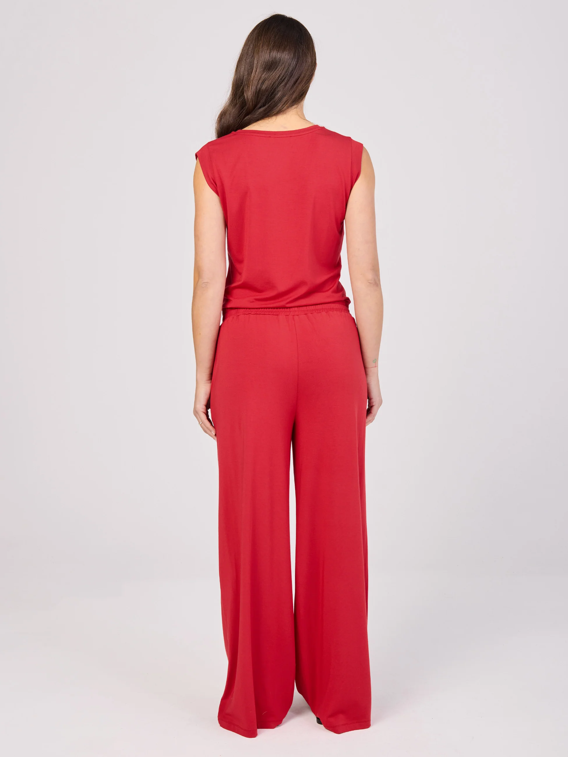 Pleat  Front Wide Leg Pants - Cherry - Image 7