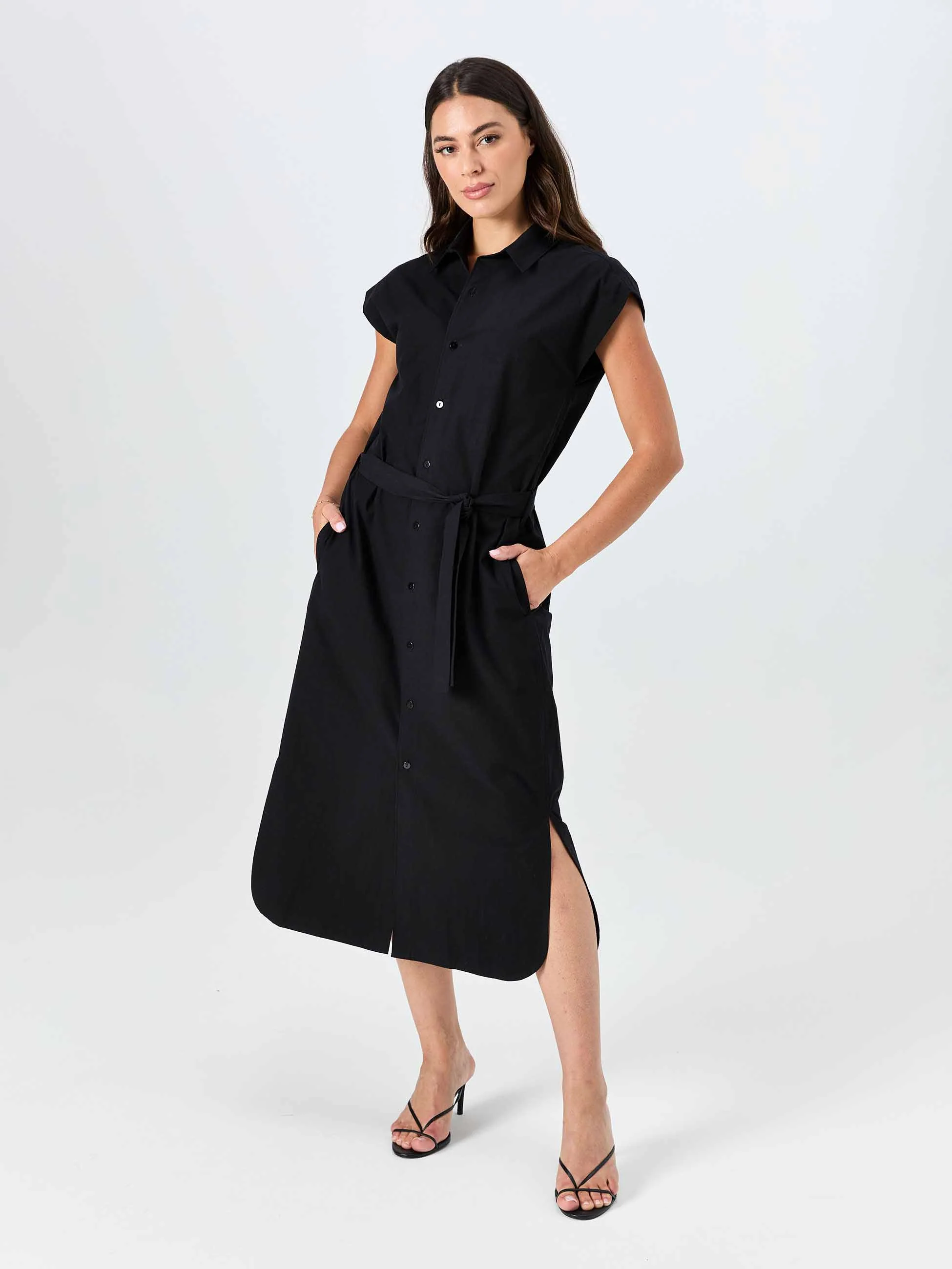 Poplin Shirt Dress - Black