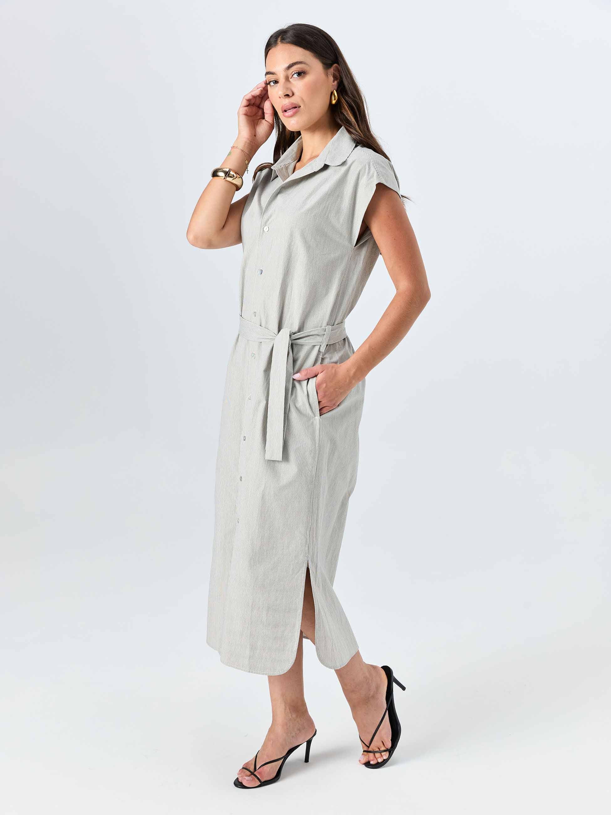 Poplin Shirt Dress - Black & White Stripe - Image 2