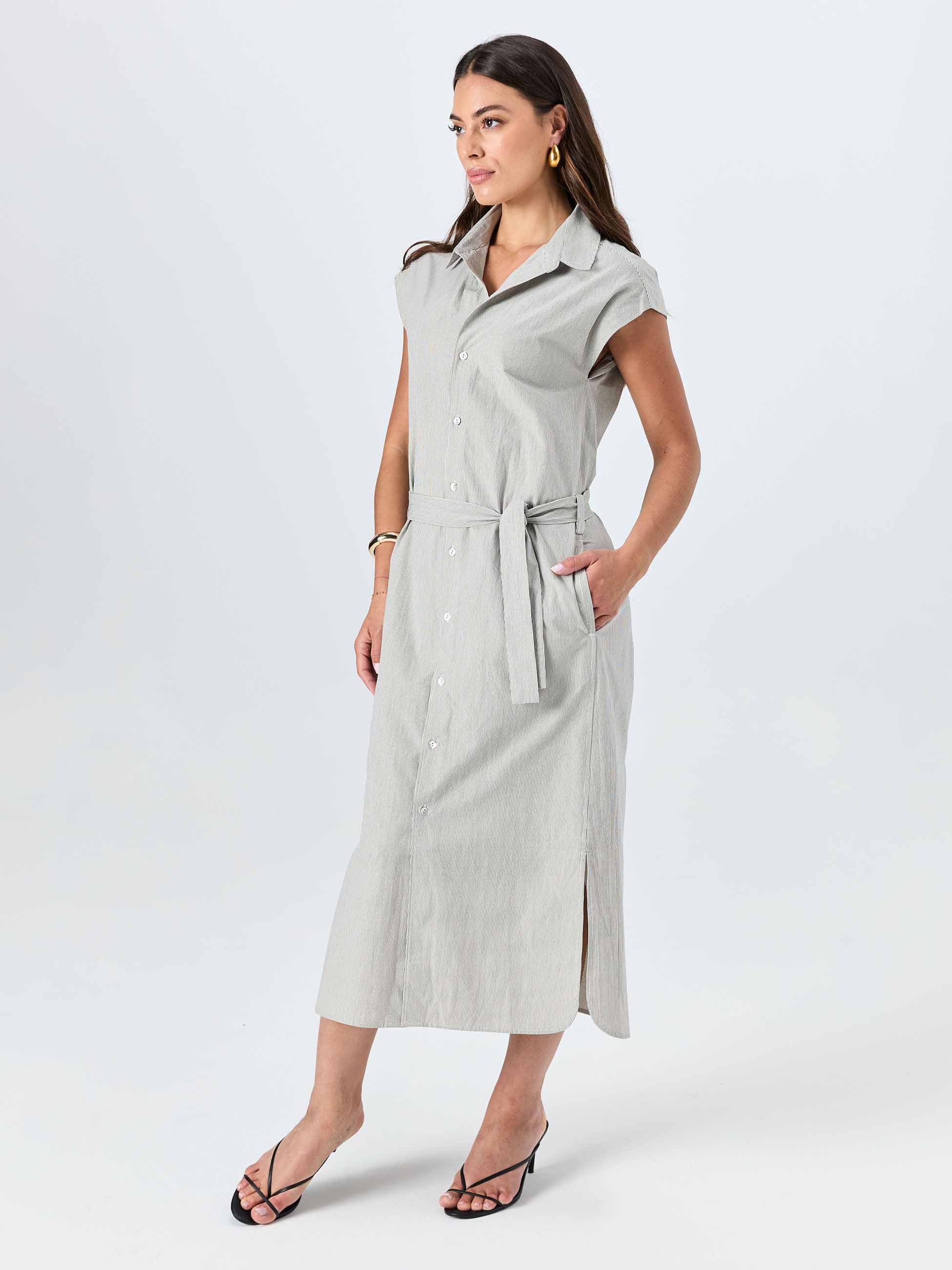 Poplin Shirt Dress - Black & White Stripe - Image 5