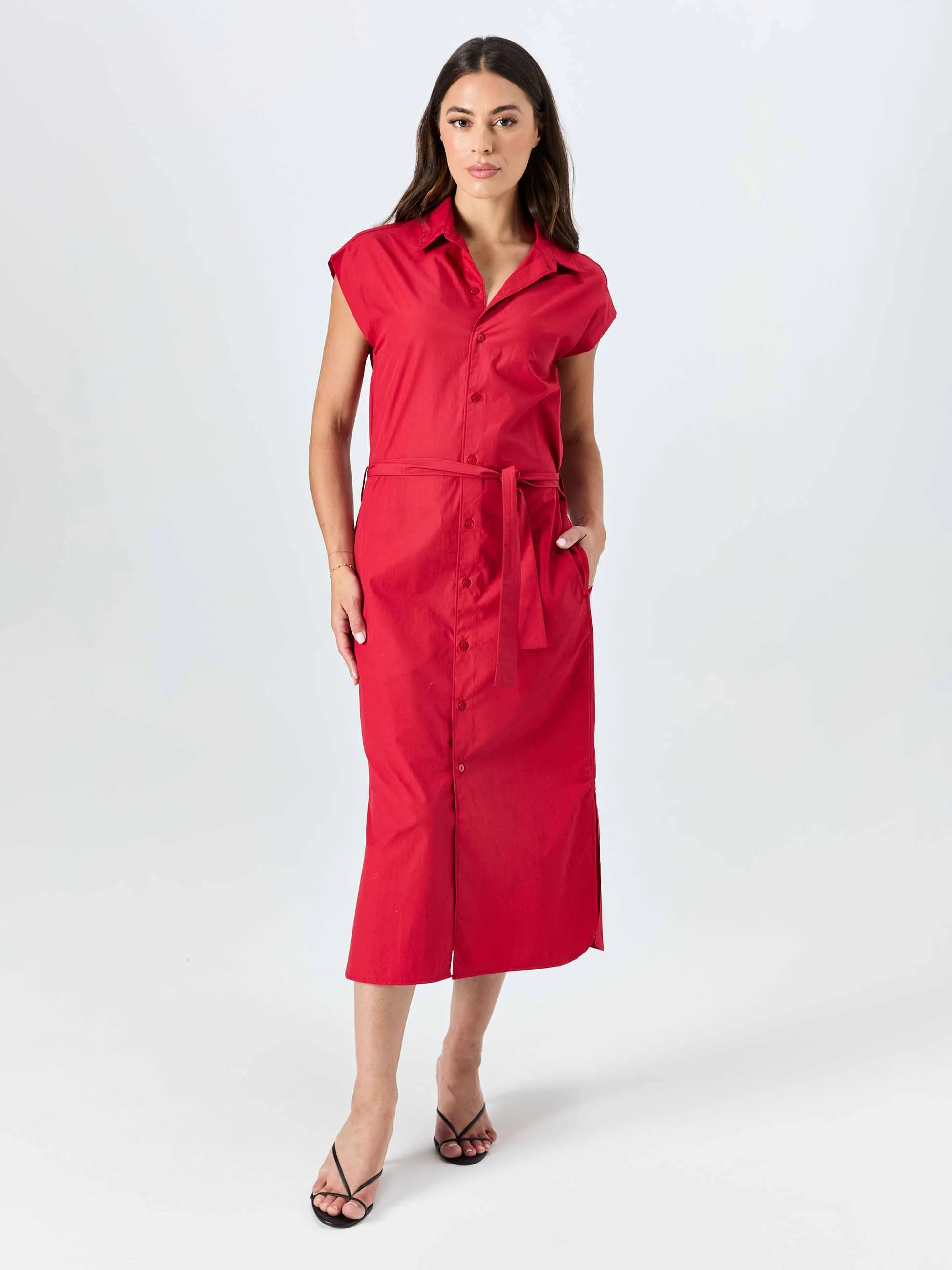 Poplin Shirt Dress - Cherry