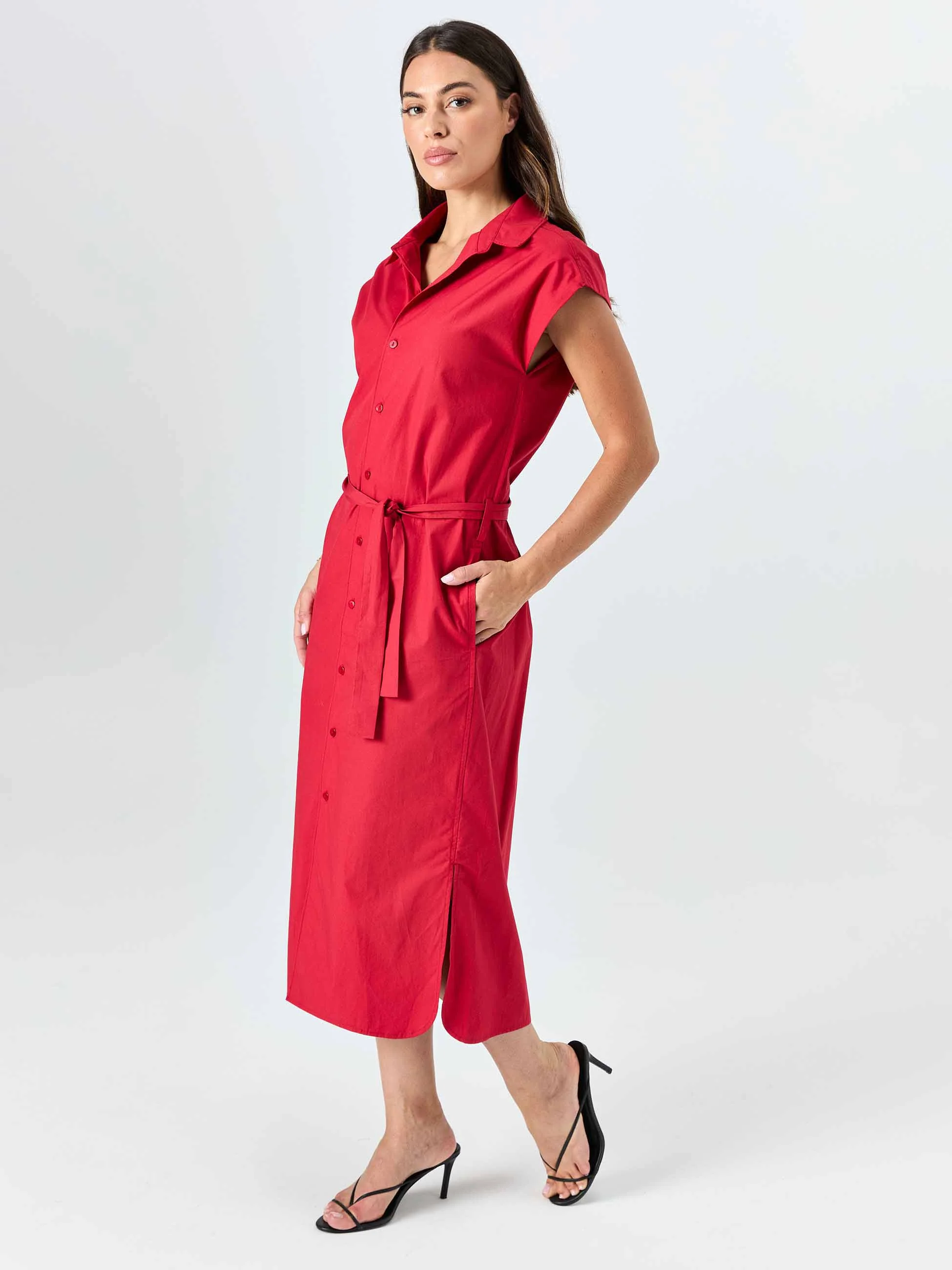 Poplin Shirt Dress - Cherry - Image 2