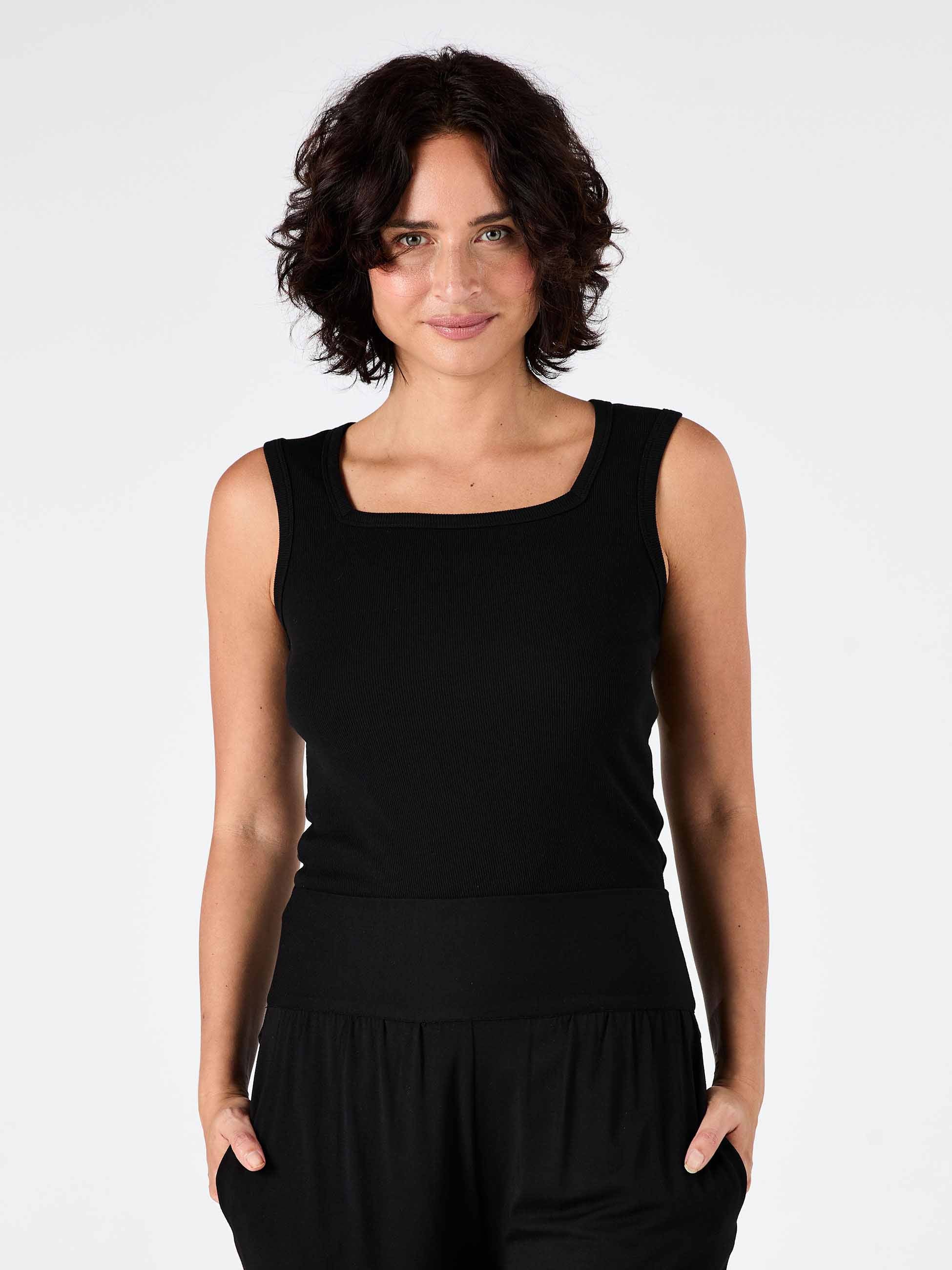 Rib Square Neck Tank - Black