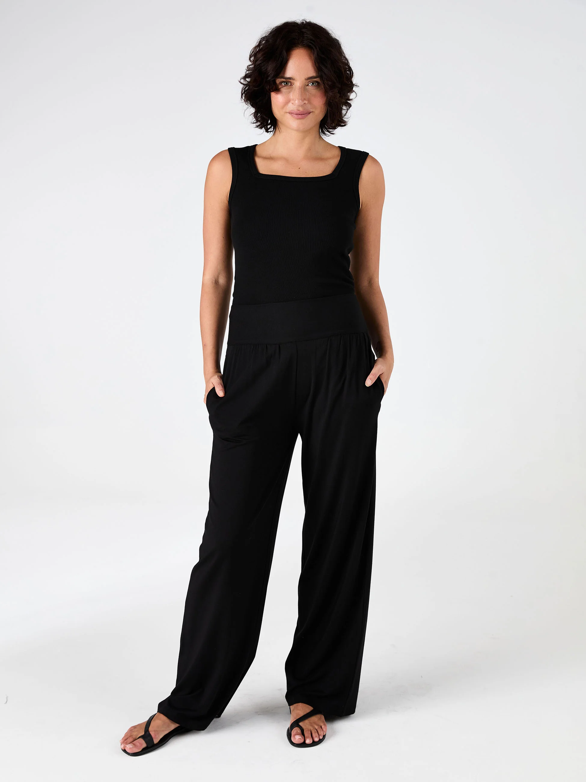 Rib Square Neck Tank - Black - Image 2