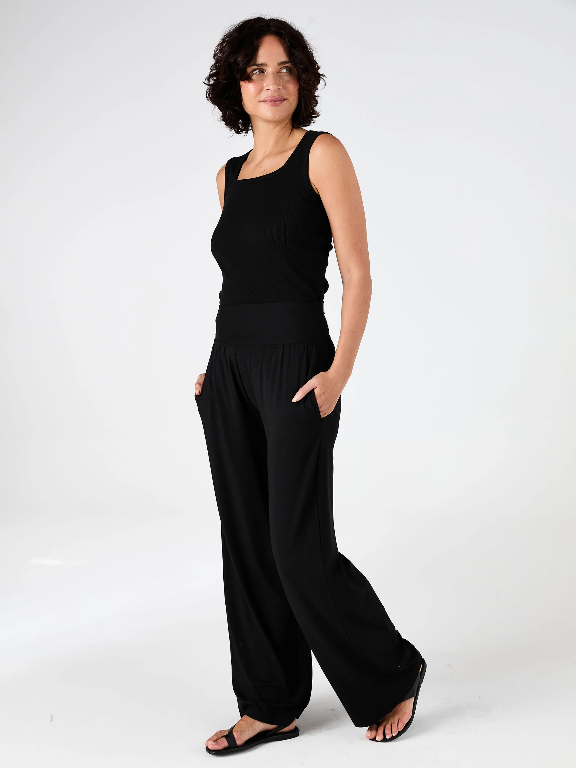 Rib Square Neck Tank - Black - Image 3