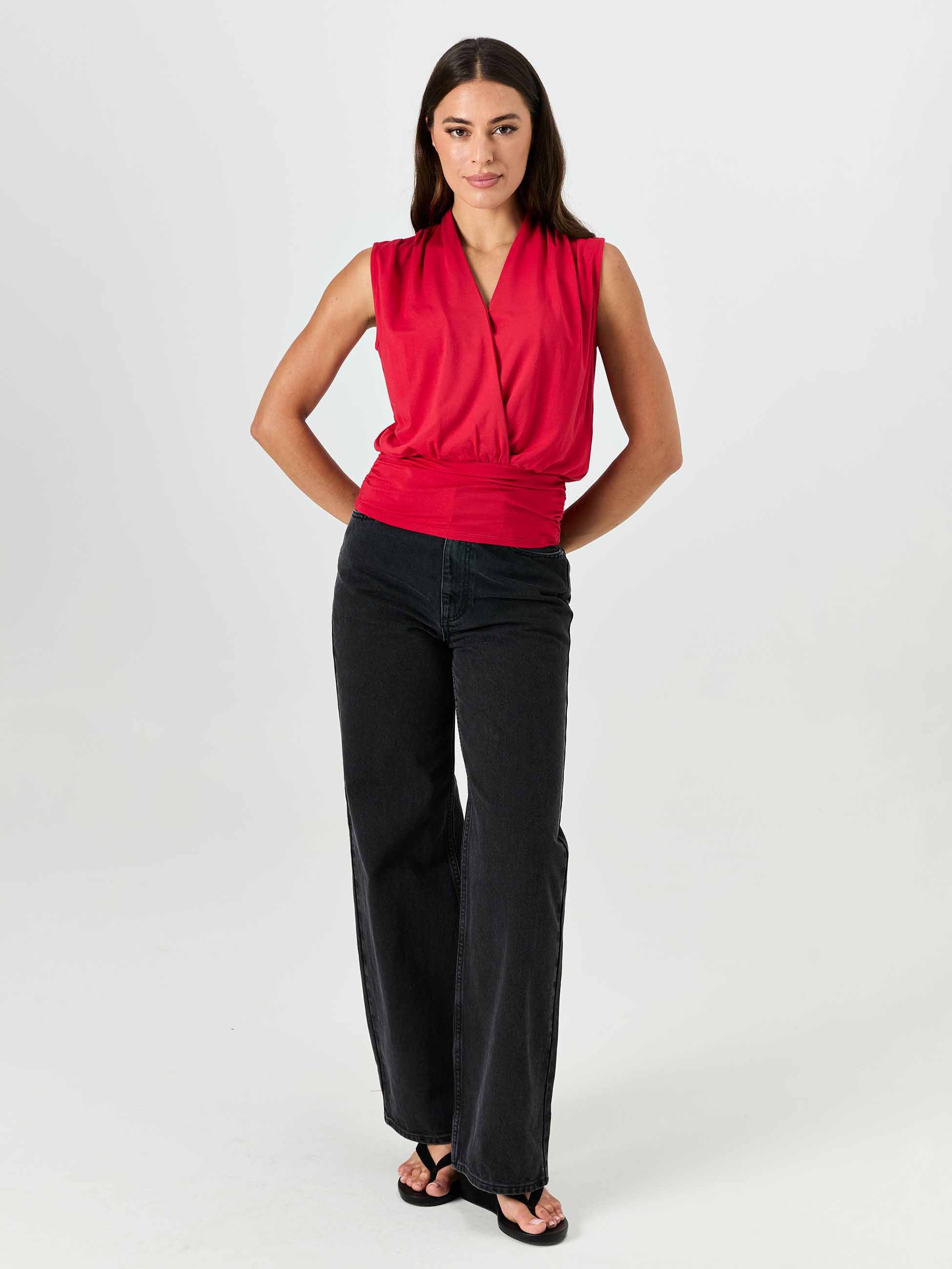 Shawl Collar Top - Cherry - Image 5