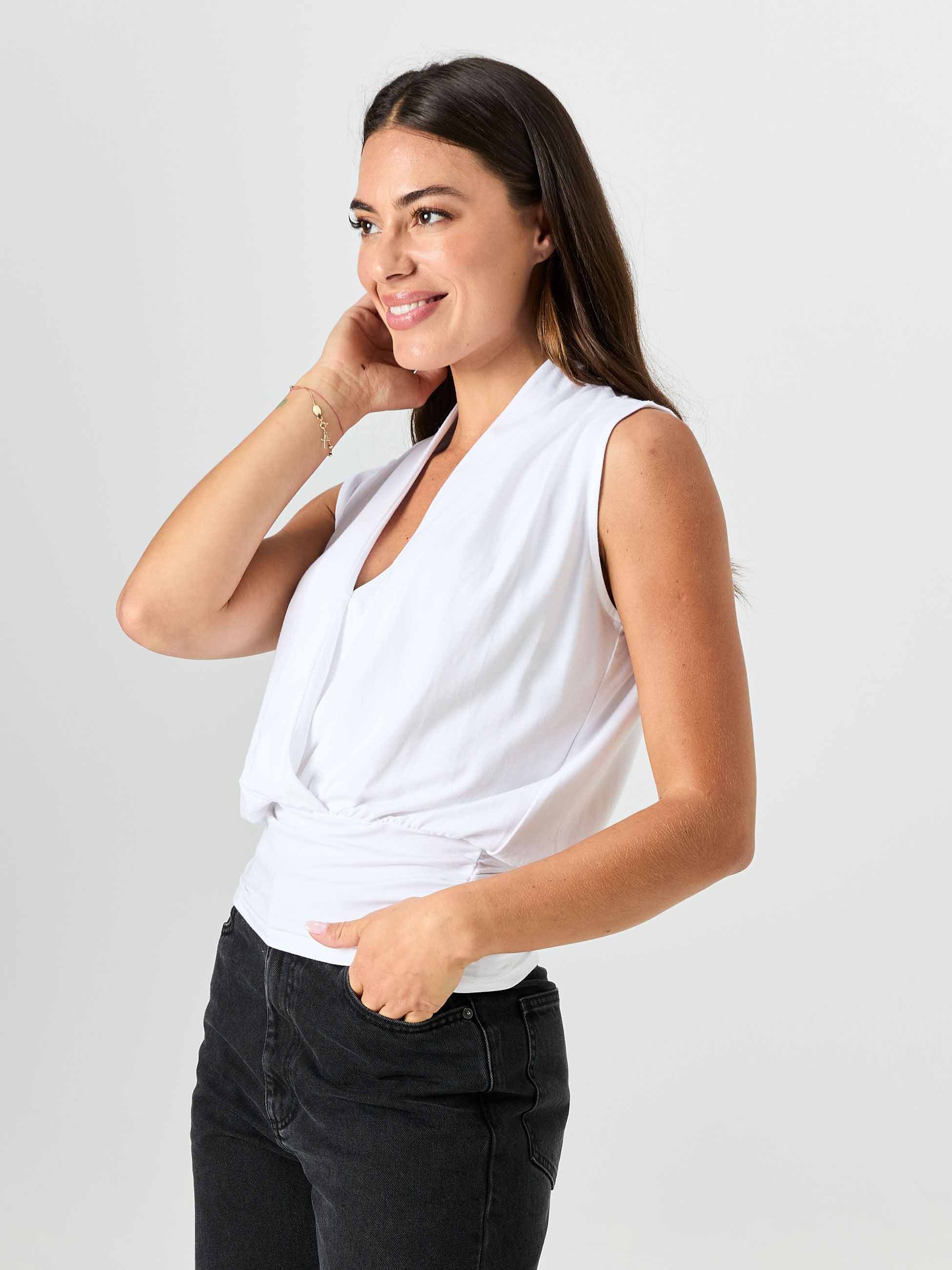Shawl Collar Top - White - Image 2