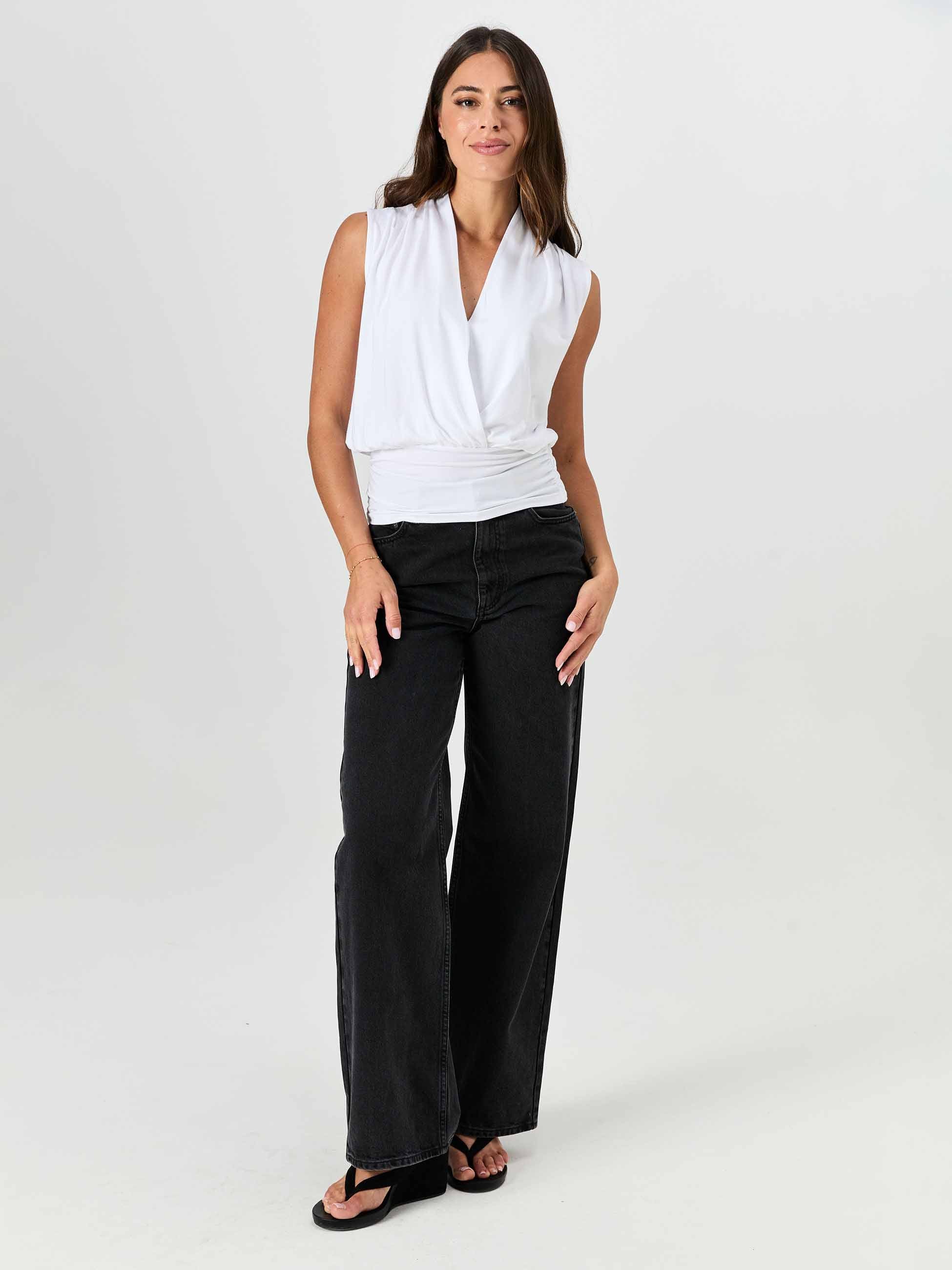 Shawl Collar Top - White - Image 5