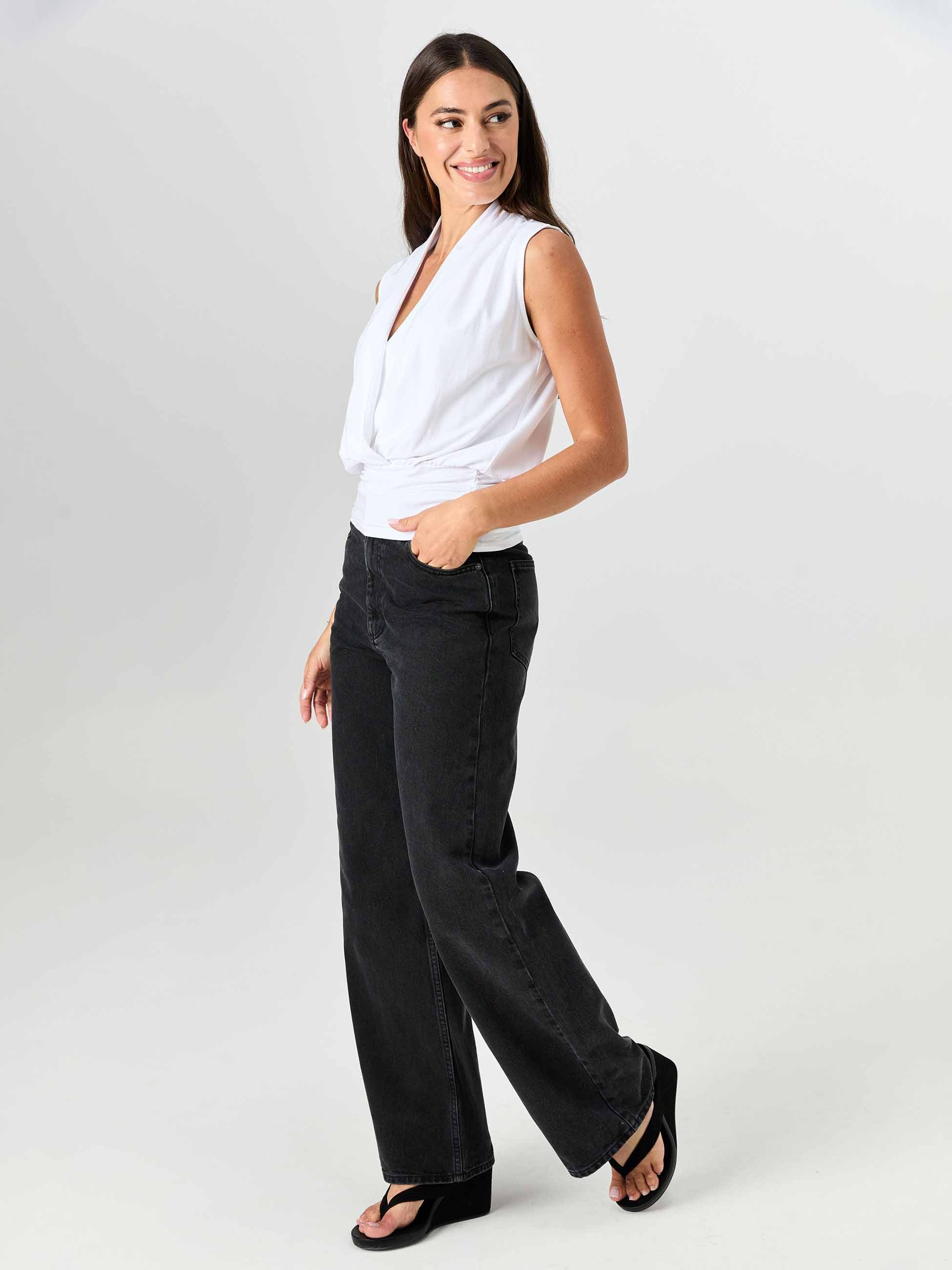 Shawl Collar Top - White - Image 6