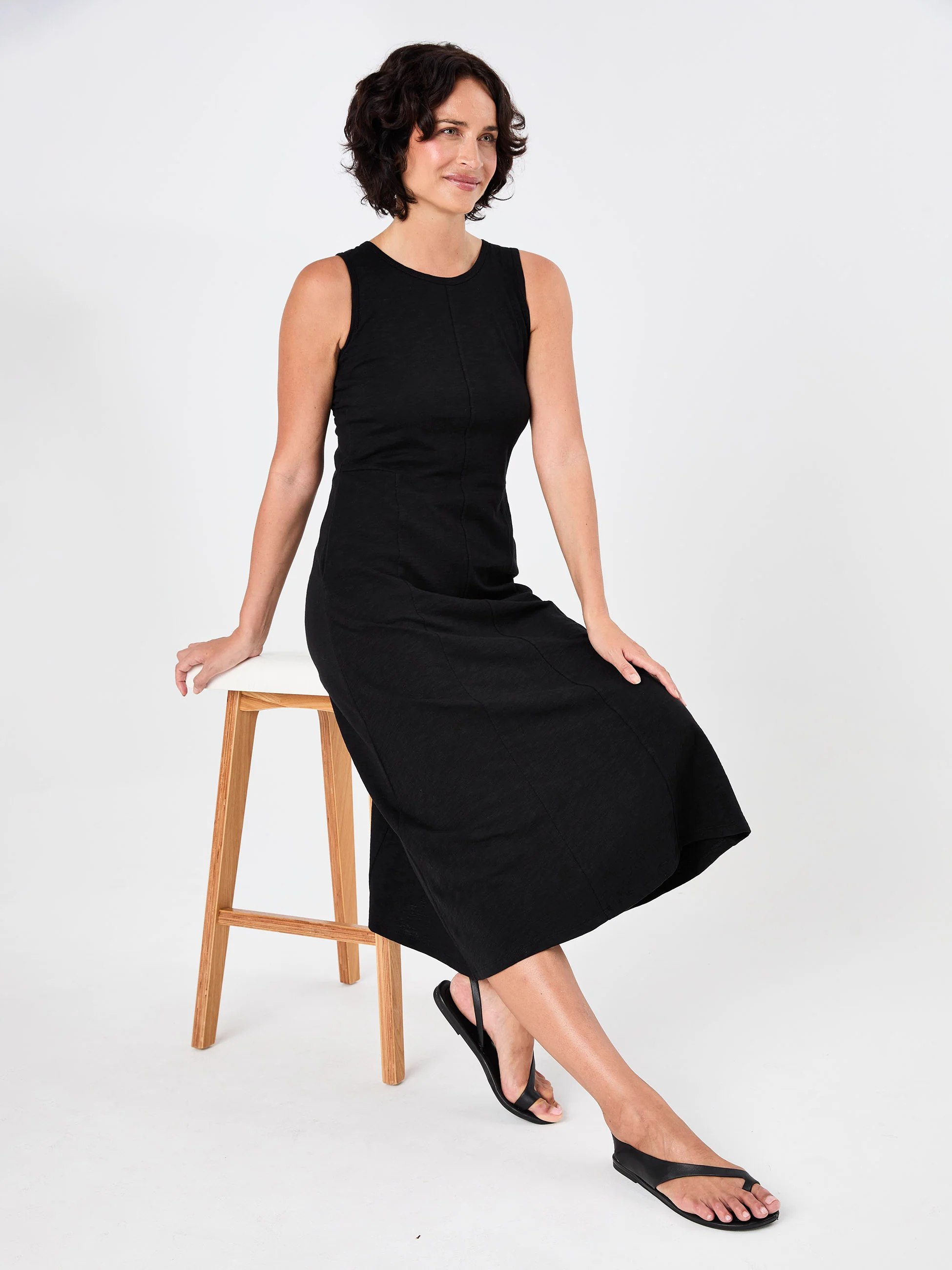 Textured Slub Dress - Black - Image 10