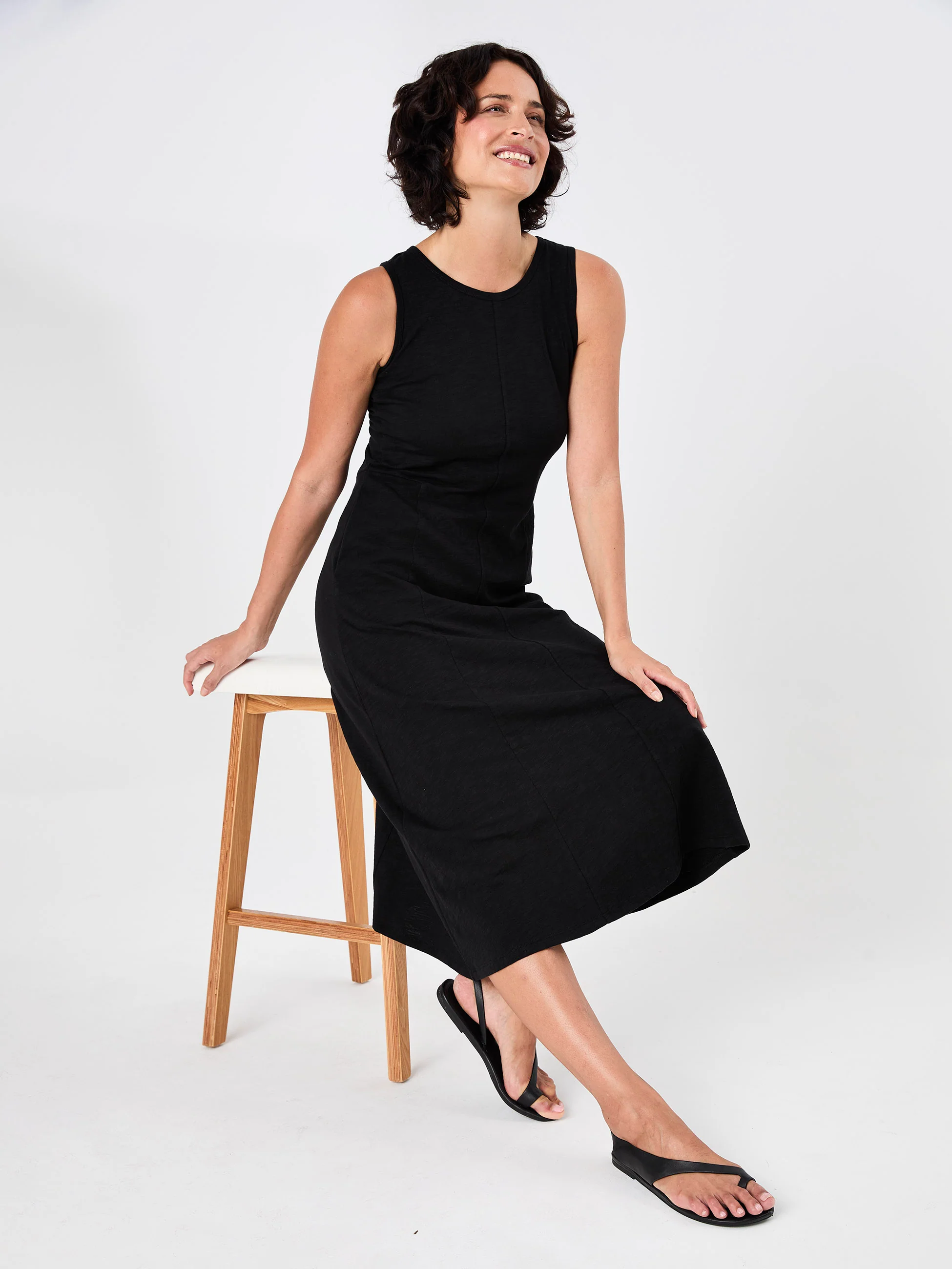 Textured Slub Dress - Black - Image 11