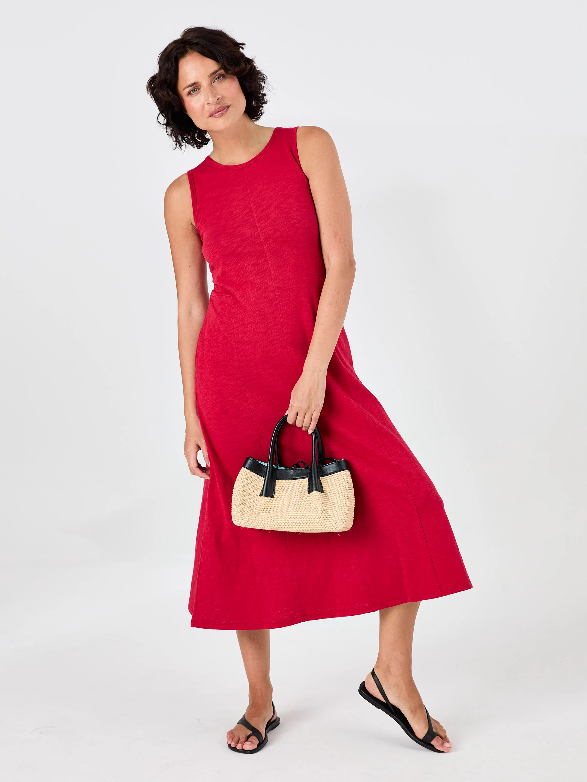 Textured Slub Dress - Cherry - Image 10