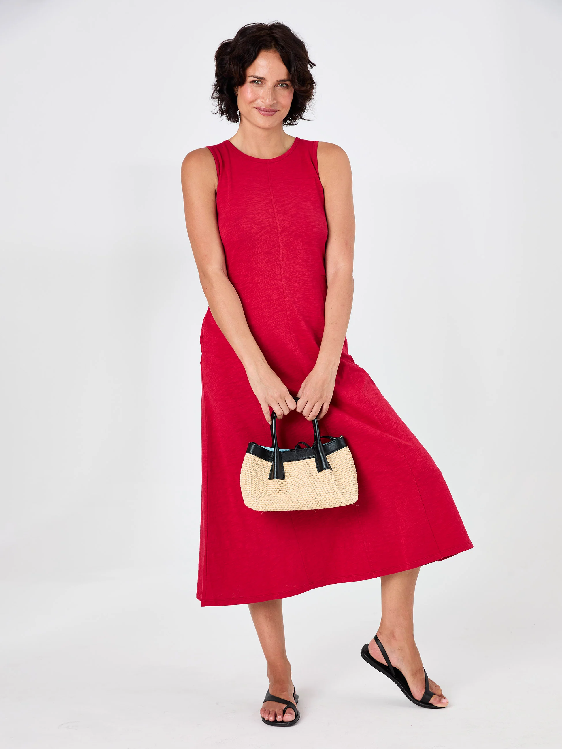 Textured Slub Dress - Cherry - Image 11