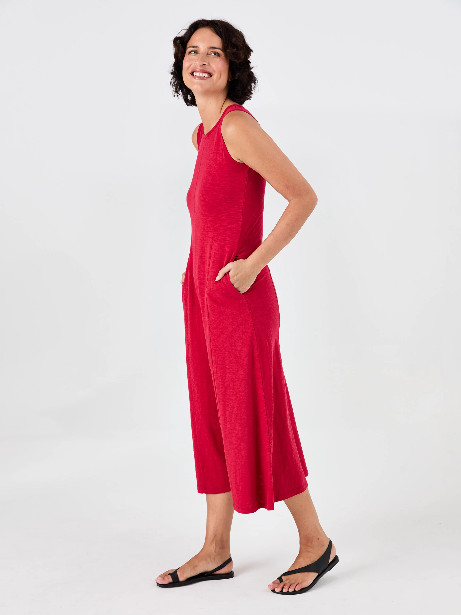 Textured Slub Dress - Cherry - Image 3