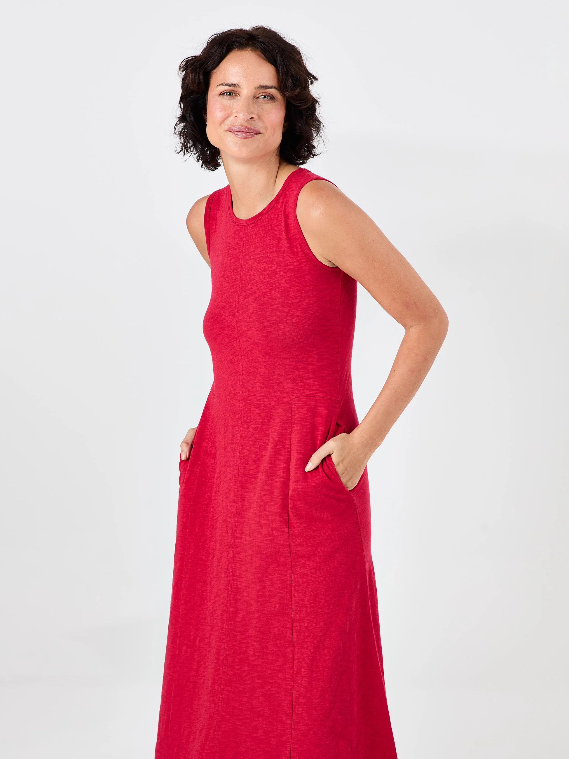Textured Slub Dress - Cherry - Image 4