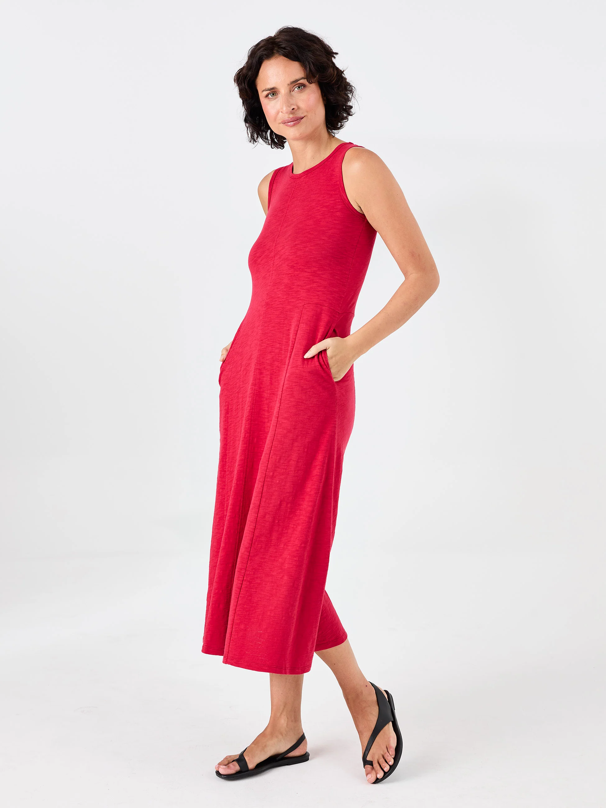 Textured Slub Dress - Cherry - Image 5