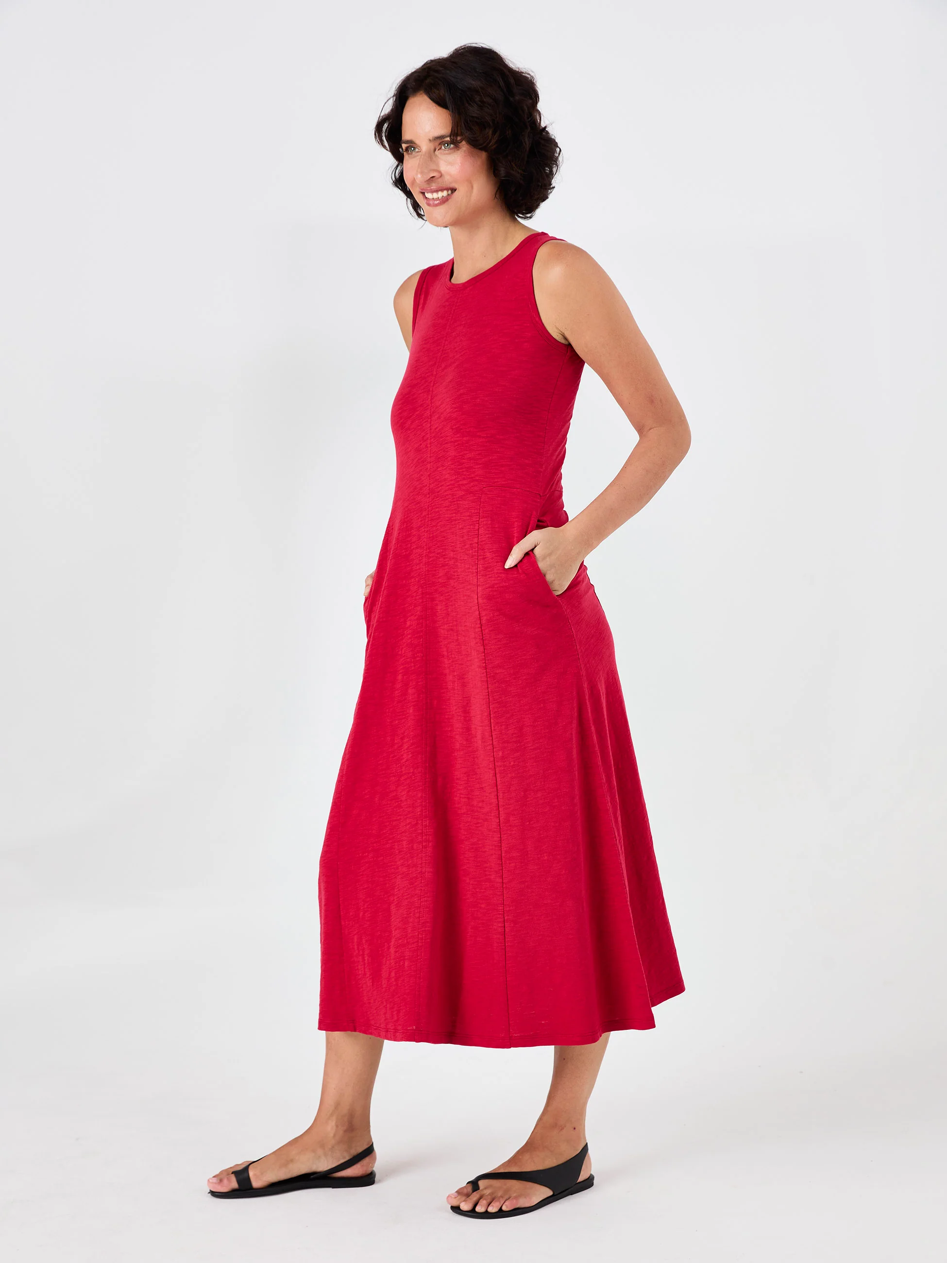 Textured Slub Dress - Cherry - Image 6