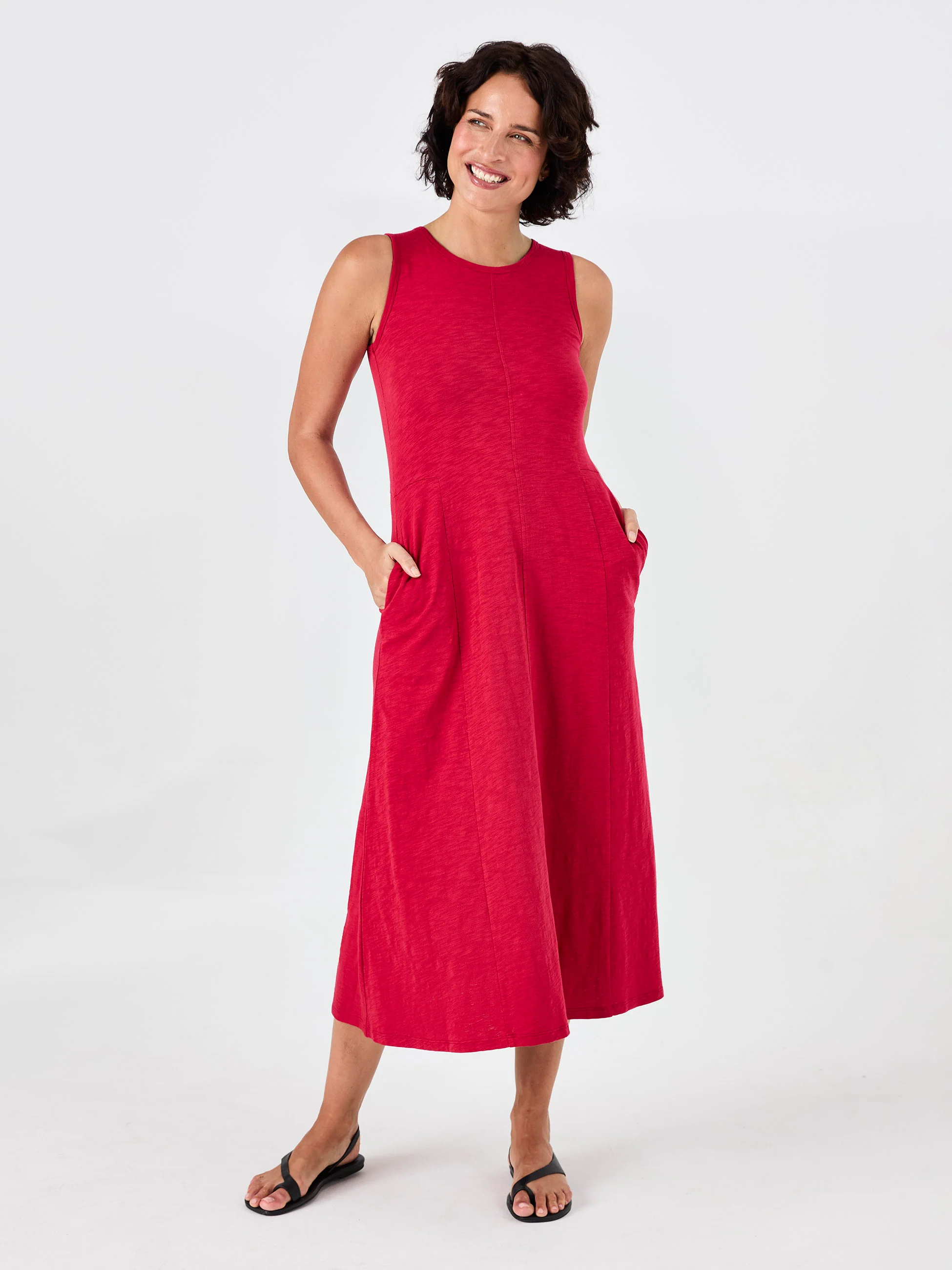 Textured Slub Dress - Cherry - Image 8