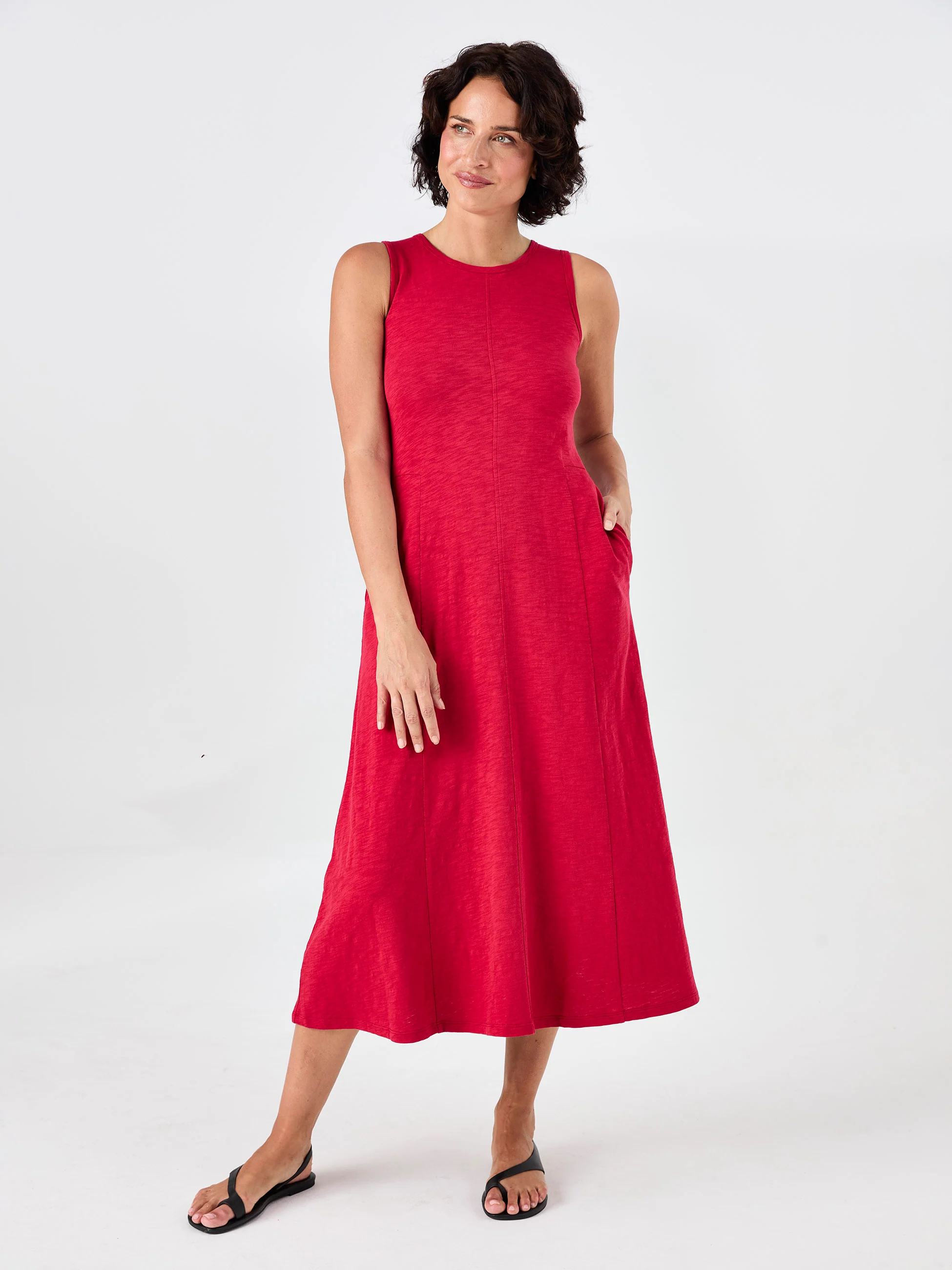 Textured Slub Dress - Cherry - Image 9