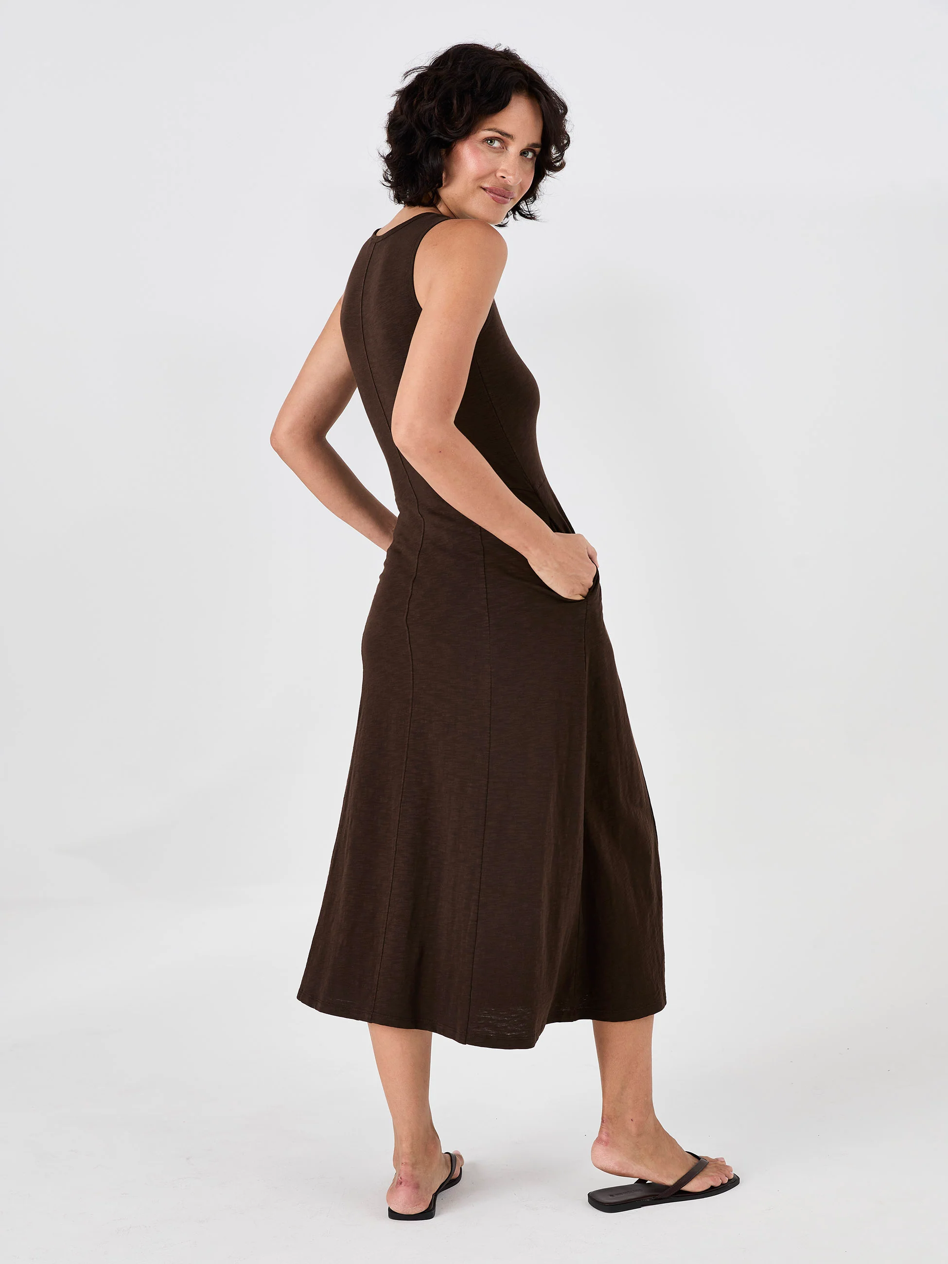 Textured Slub Dress - Coffee Bean - Image 5