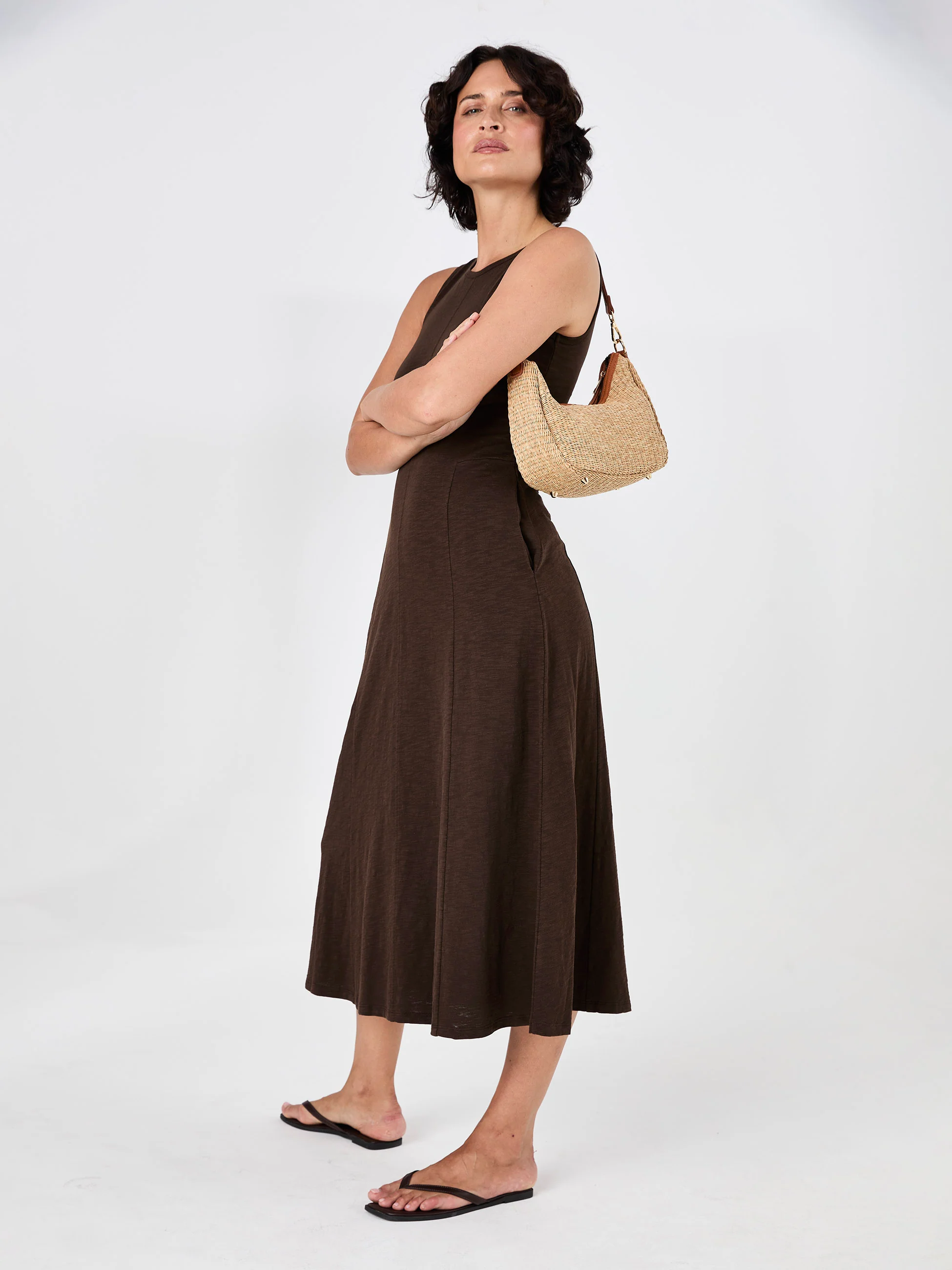 Textured Slub Dress - Coffee Bean - Image 7