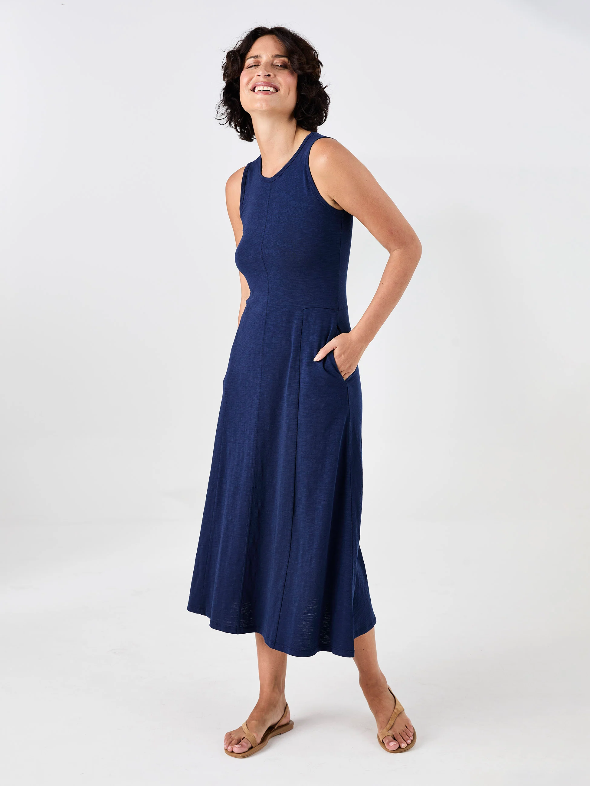 Textured Slub Dress - Midnight Blue - Image 4