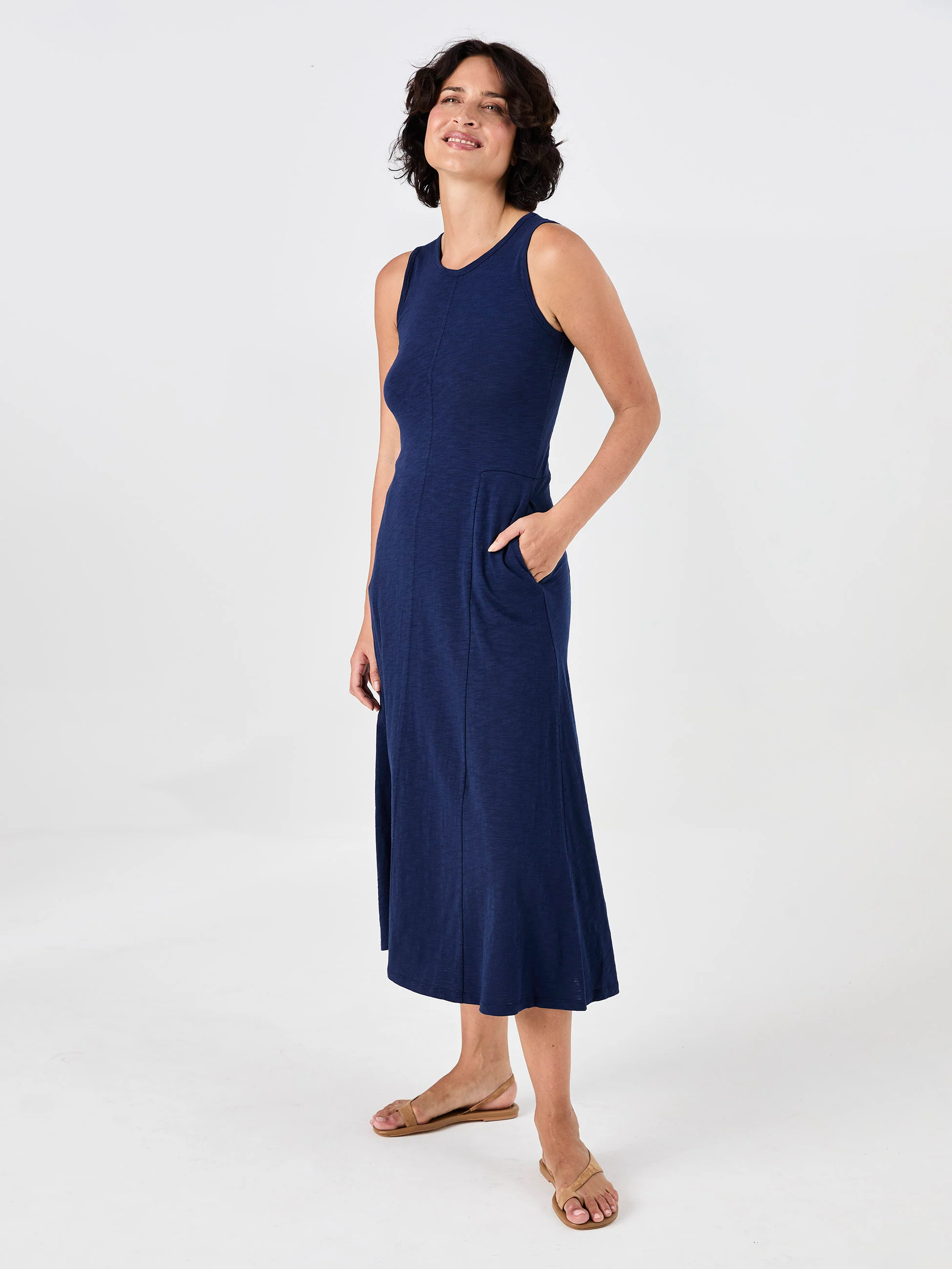 Textured Slub Dress - Midnight Blue - Image 7