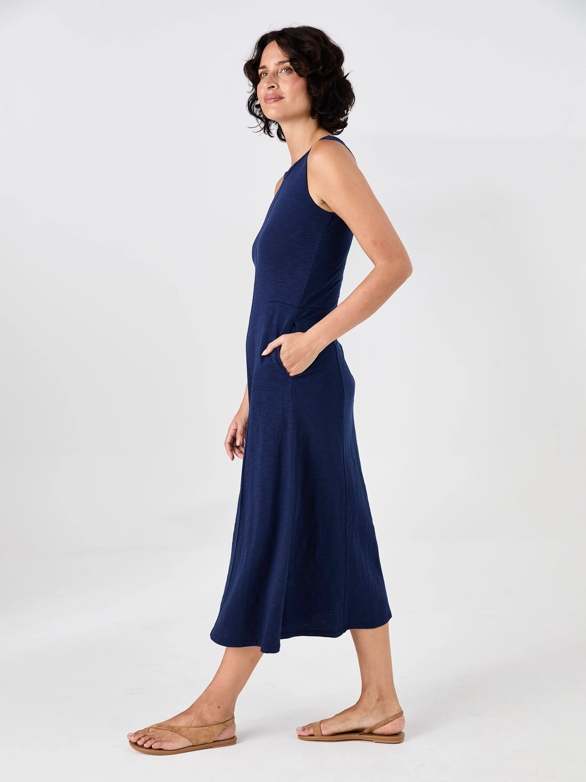 Textured Slub Dress - Midnight Blue - Image 9