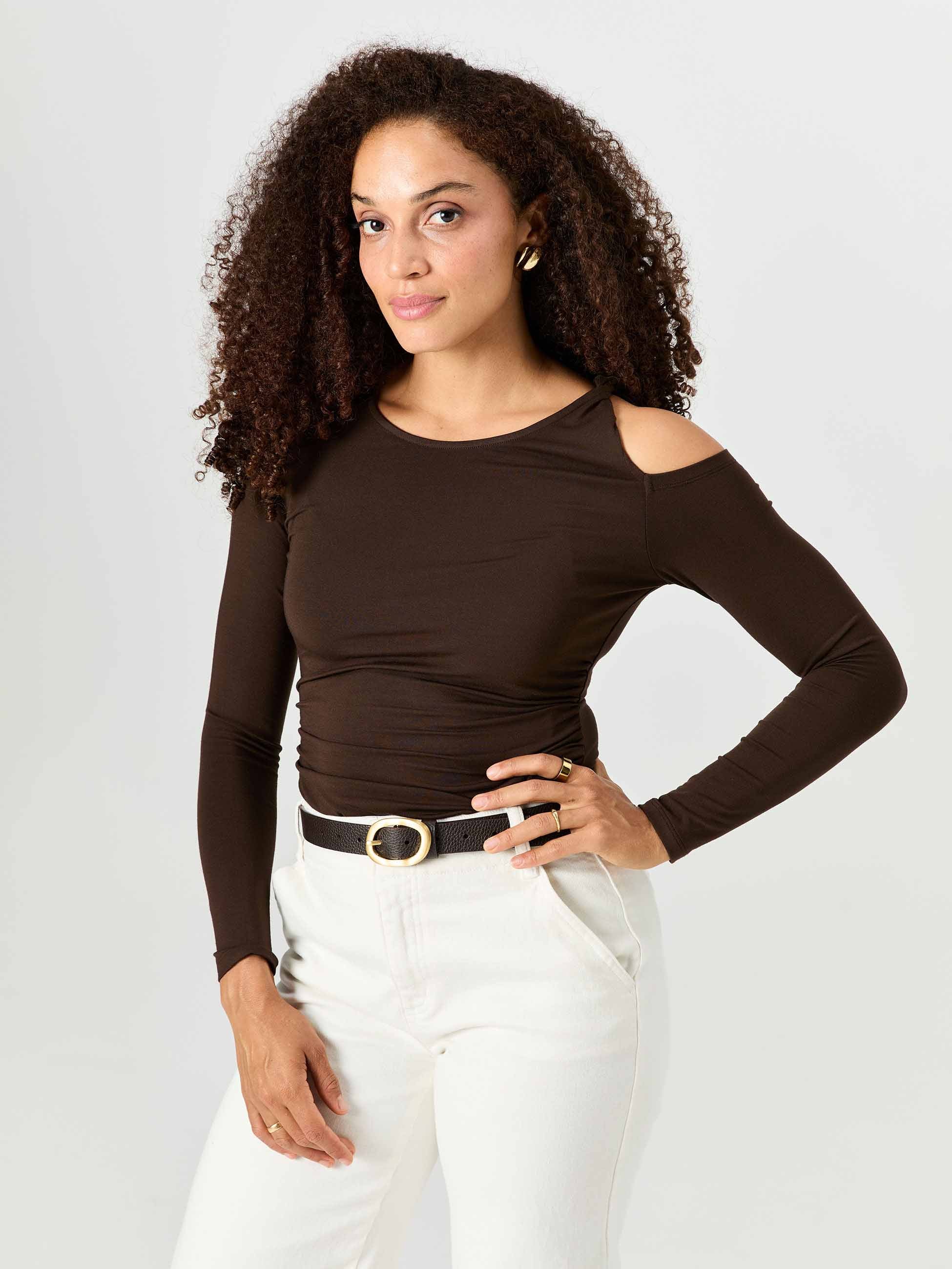 Twist Long Sleeve Top - Coffee Bean