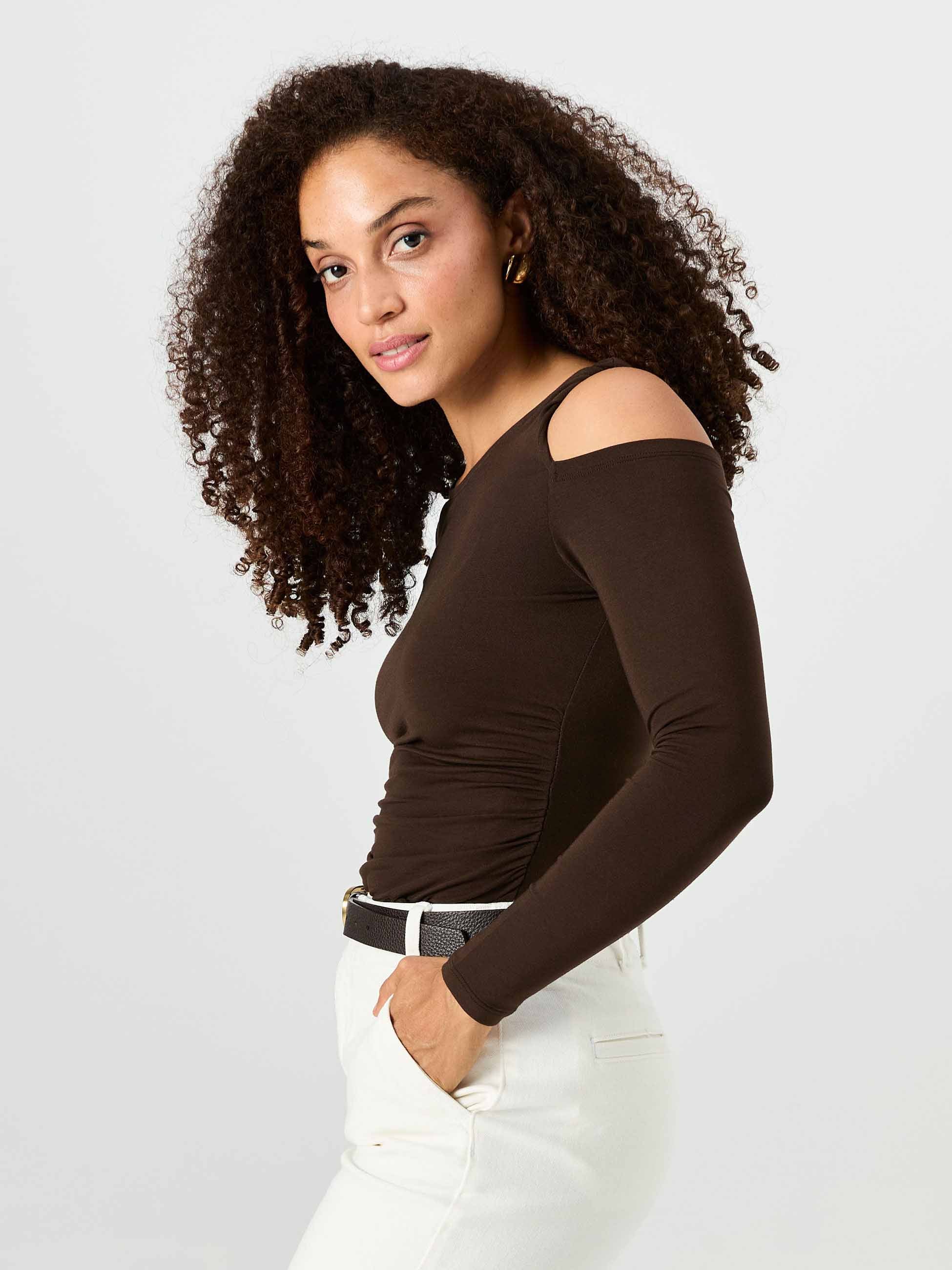 Twist Long Sleeve Top - Coffee Bean - Image 2